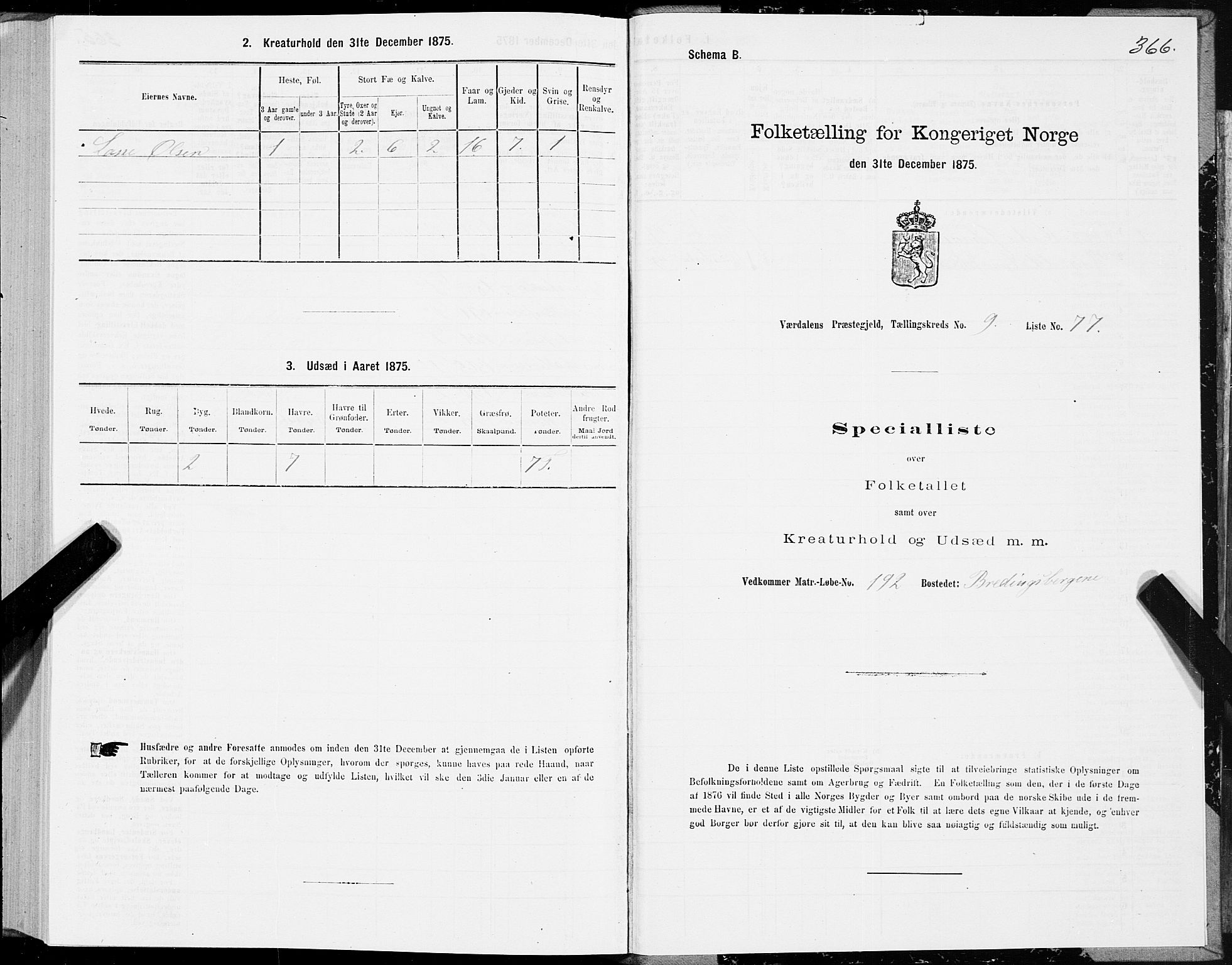 SAT, 1875 census for 1721P Verdal, 1875, p. 5366