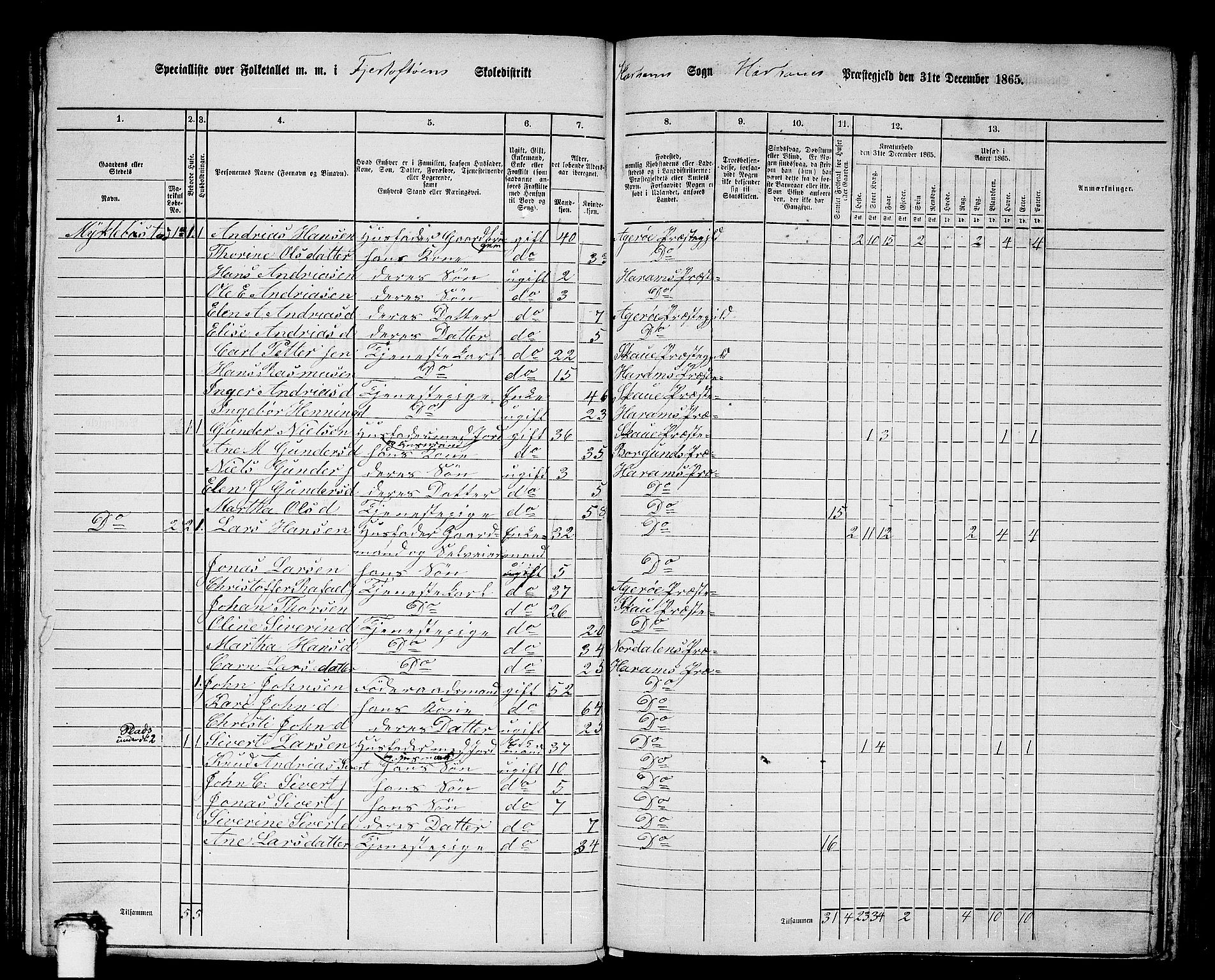 RA, 1865 census for Haram, 1865, p. 7