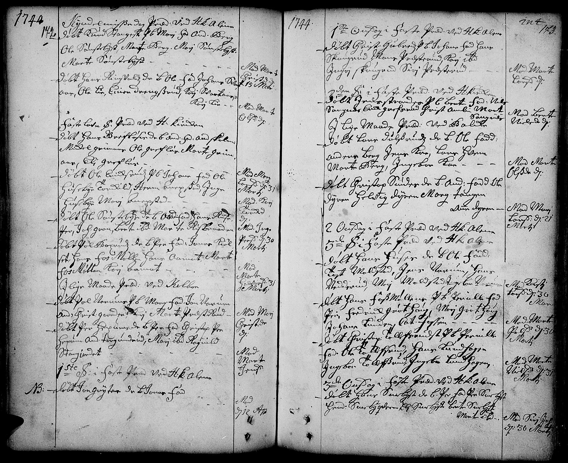 Toten prestekontor, SAH/PREST-102/H/Ha/Haa/L0003: Parish register (official) no. 3, 1734-1751, p. 172-173