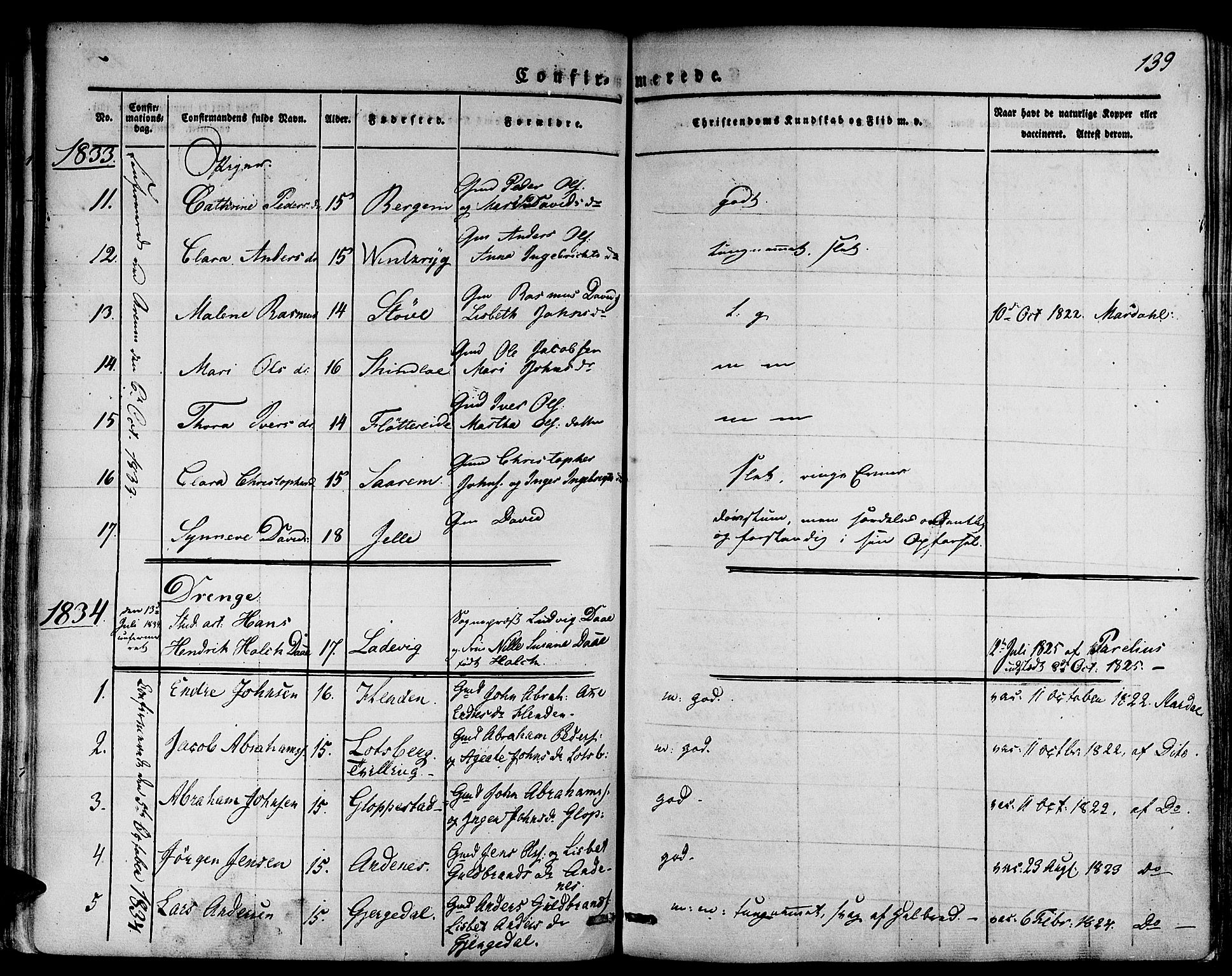 Gloppen sokneprestembete, AV/SAB-A-80101/H/Haa/Haaa/L0007: Parish register (official) no. A 7, 1827-1837, p. 139