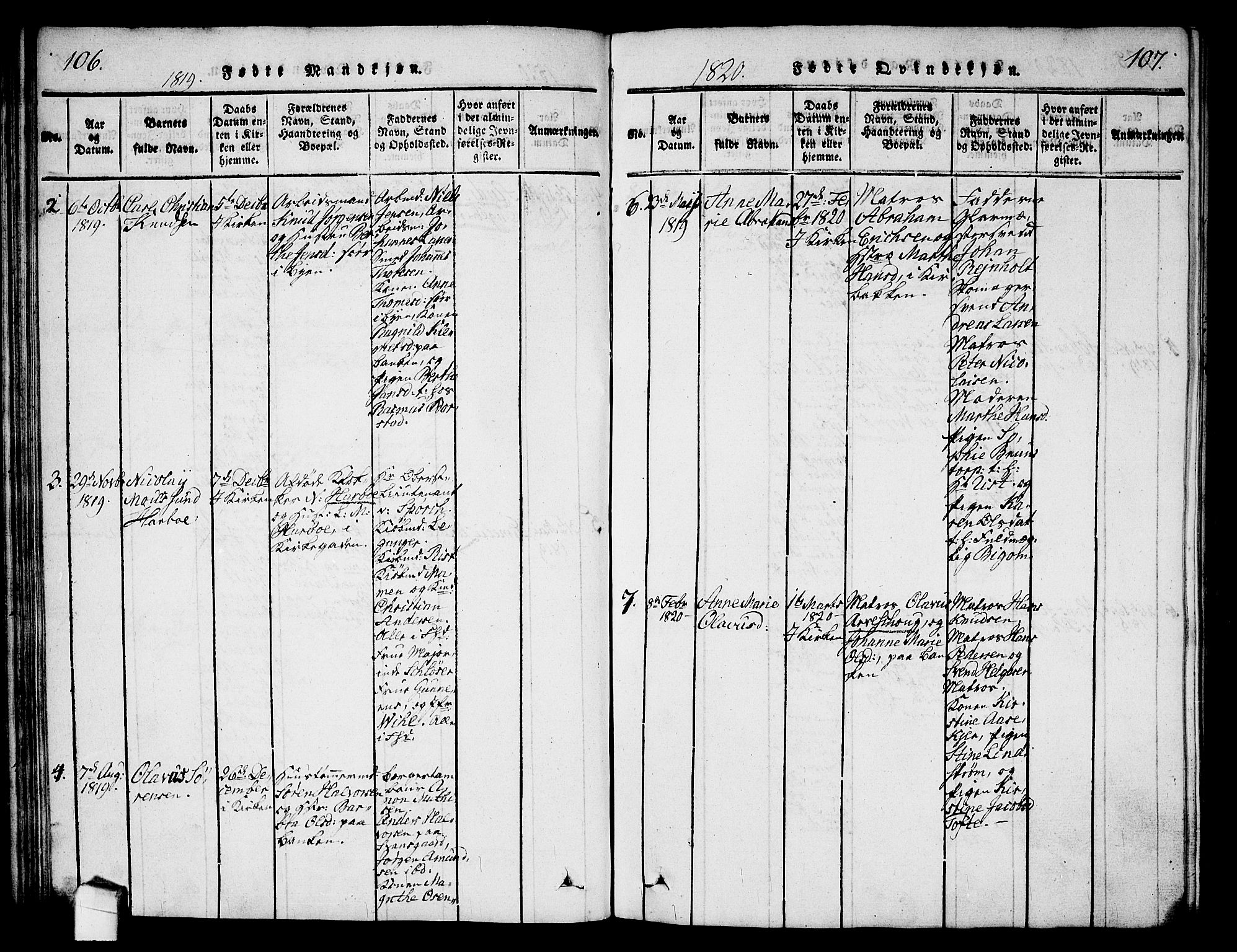 Halden prestekontor Kirkebøker, SAO/A-10909/G/Ga/L0001: Parish register (copy) no. 1, 1815-1833, p. 106-107