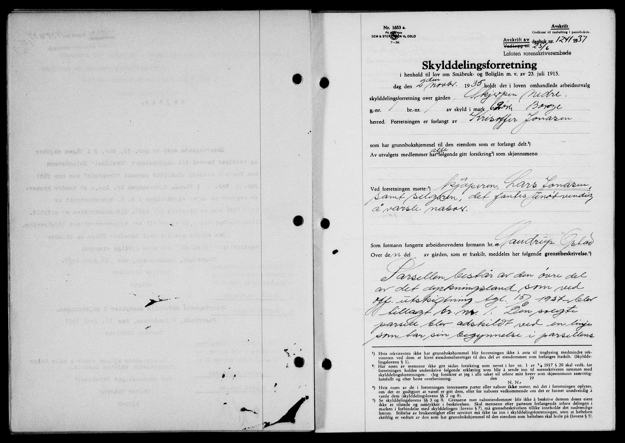 Lofoten sorenskriveri, SAT/A-0017/1/2/2C/L0002a: Mortgage book no. 2a, 1937-1937, Diary no: : 1241/1937