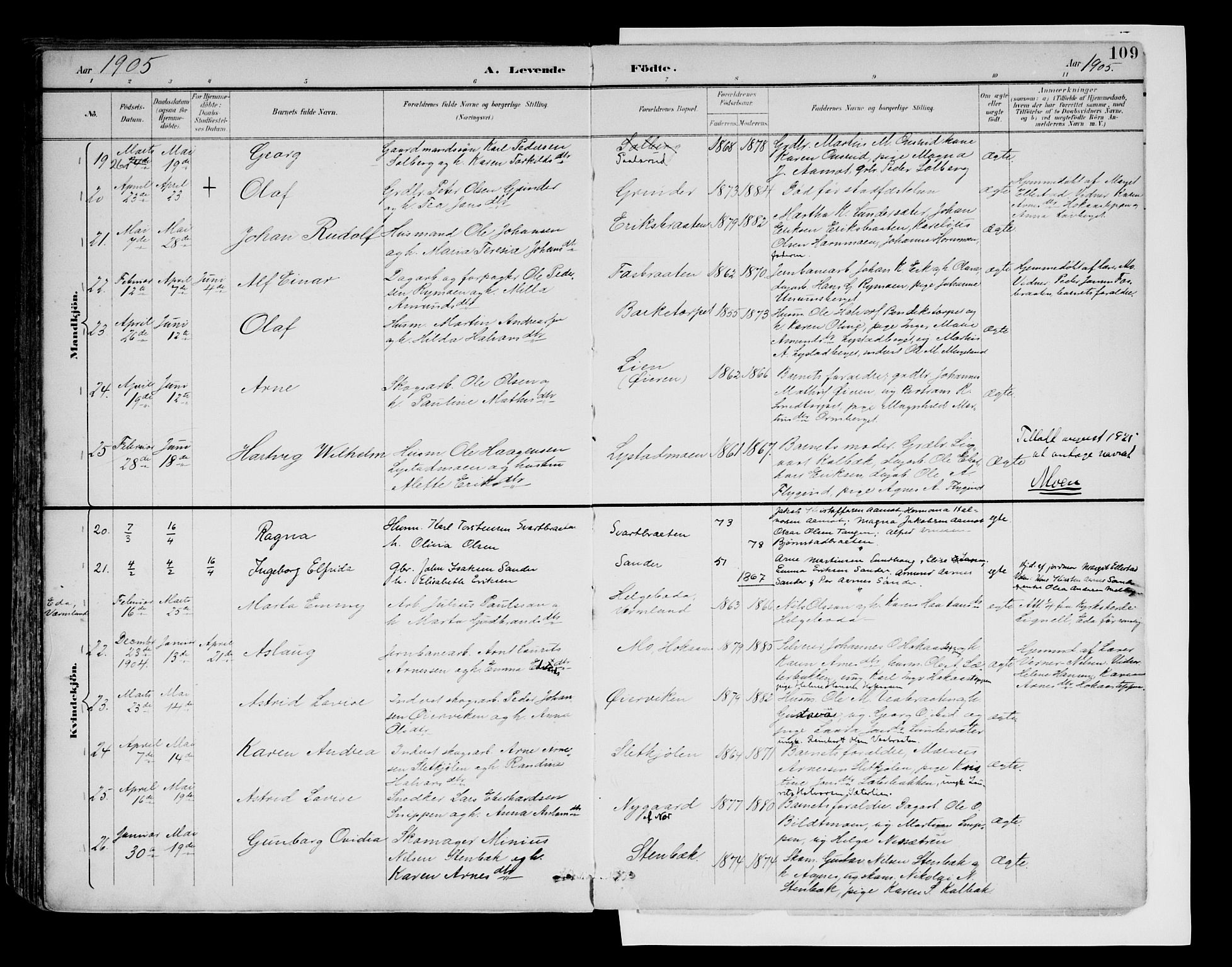 Brandval prestekontor, AV/SAH-PREST-034/H/Ha/Haa/L0003: Parish register (official) no. 3, 1894-1909, p. 109