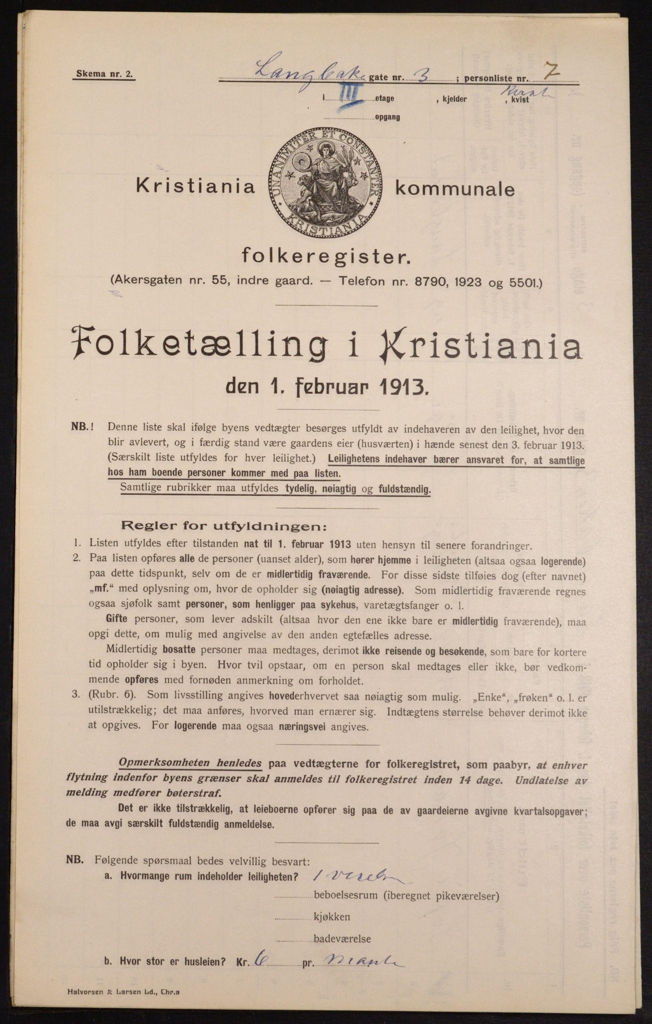 OBA, Municipal Census 1913 for Kristiania, 1913, p. 56030