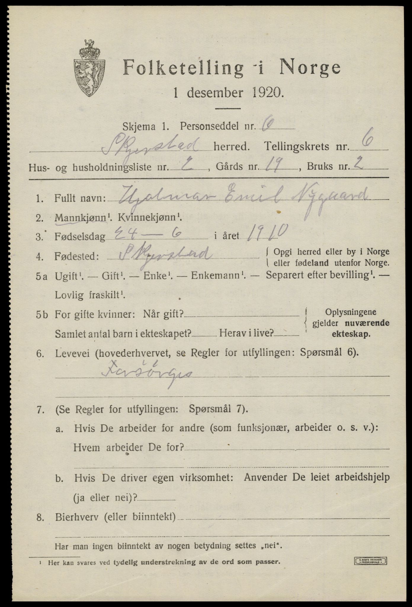 SAT, 1920 census for Skjerstad, 1920, p. 2165