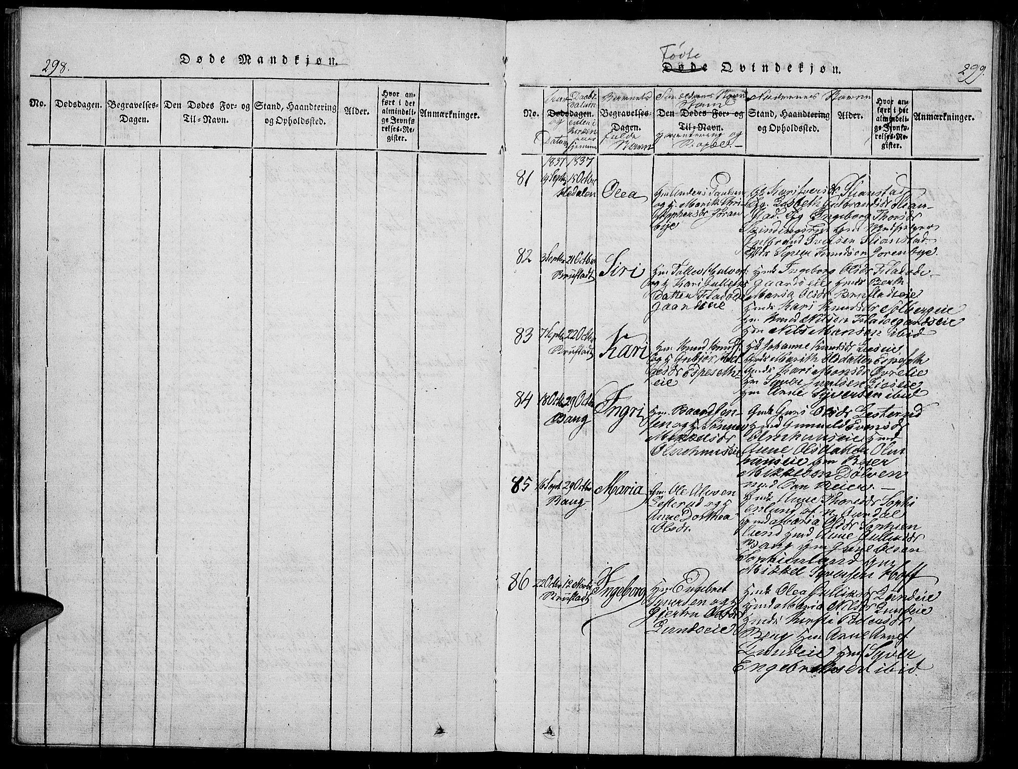 Sør-Aurdal prestekontor, SAH/PREST-128/H/Ha/Haa/L0003: Parish register (official) no. 3, 1825-1840, p. 298-299