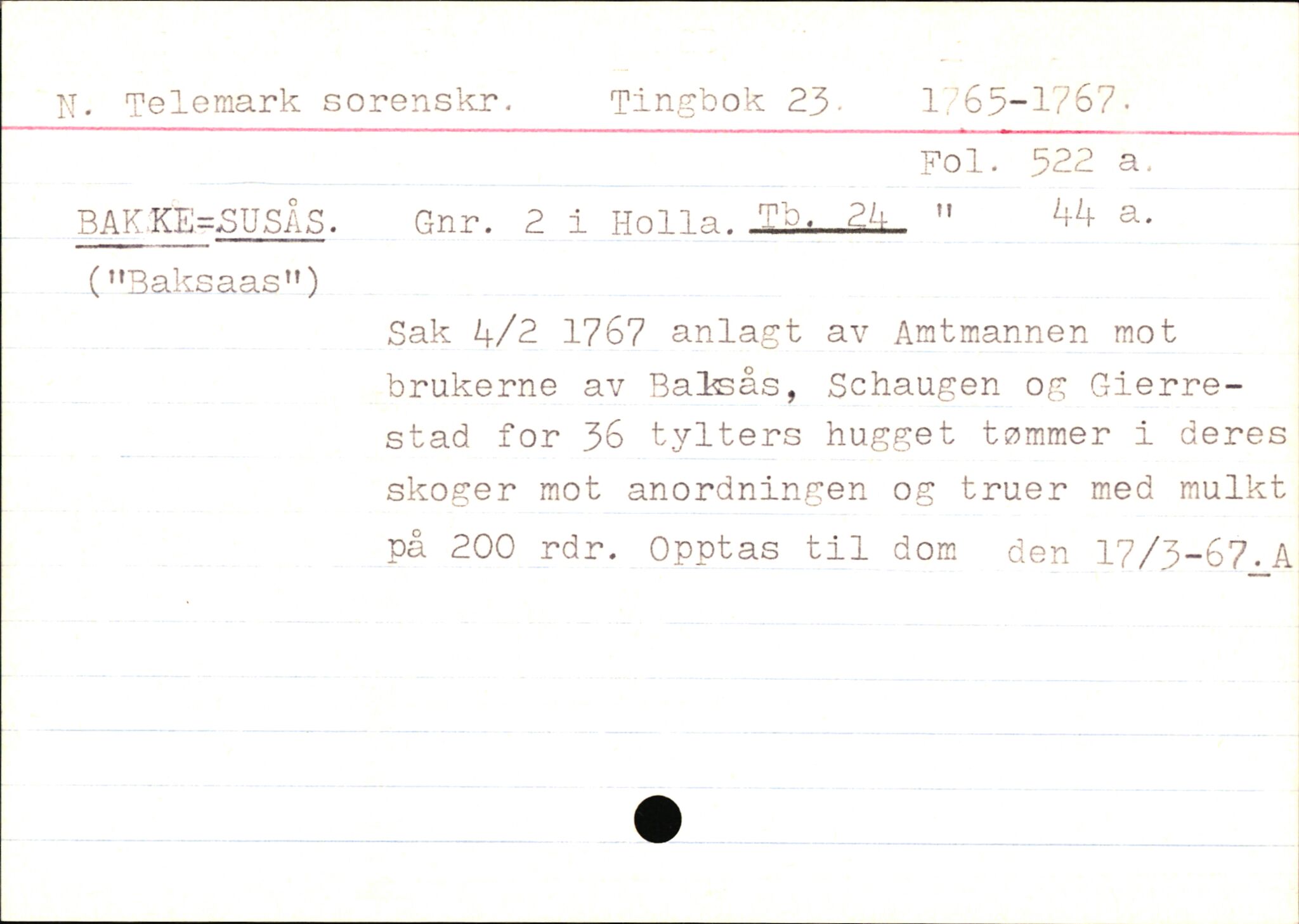 Statsarkivet i Kongsberg, AV/SAKO-A-0001/E/Ed/L0003/0010: Registerkort til avskrifter for eiendommer i Telemark / Eiendommer i Holla kommune, 1600-1950, p. 3