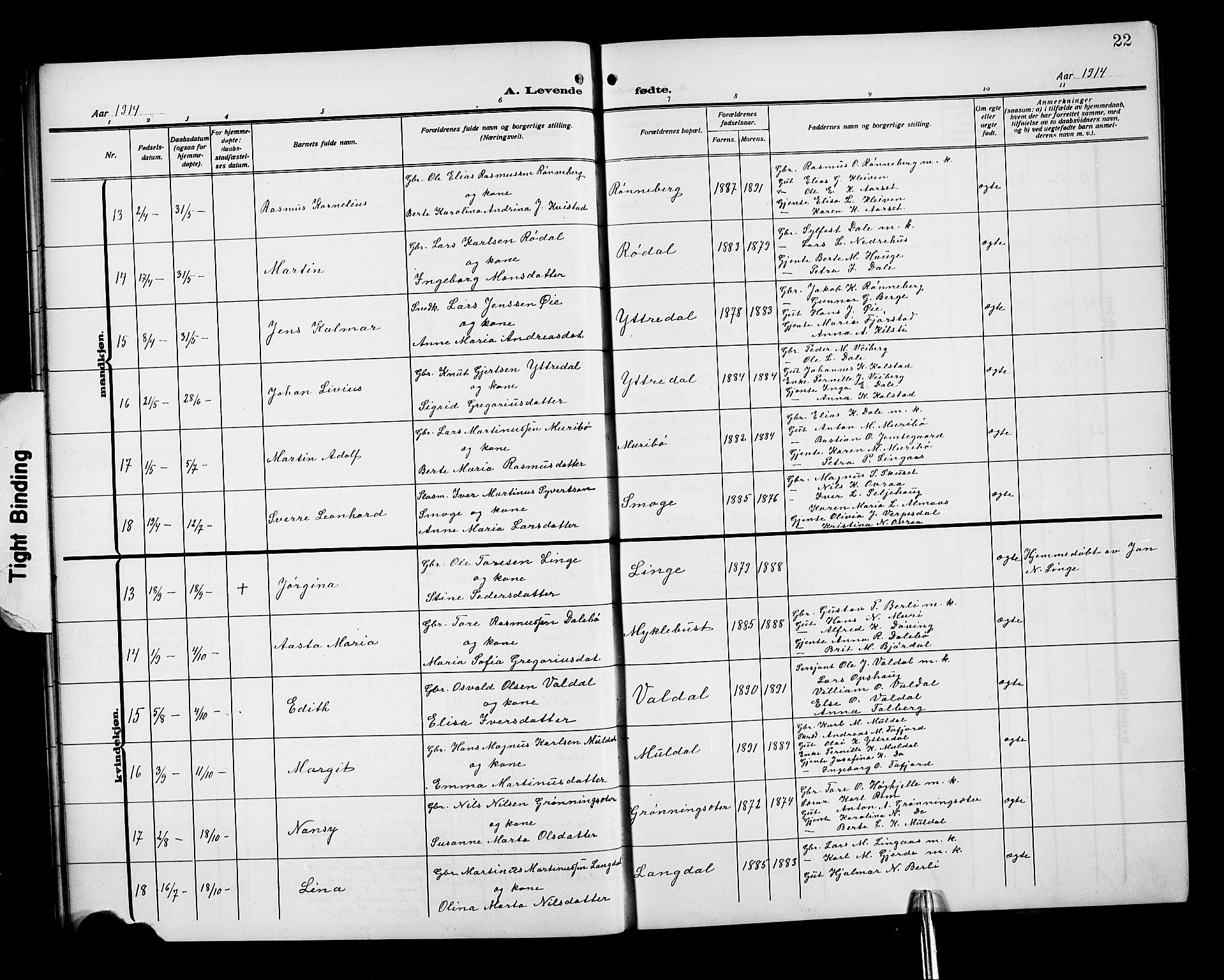 Ministerialprotokoller, klokkerbøker og fødselsregistre - Møre og Romsdal, AV/SAT-A-1454/519/L0265: Parish register (copy) no. 519C06, 1911-1921, p. 22