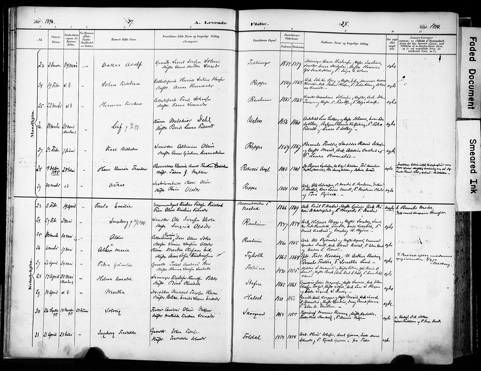 Ministerialprotokoller, klokkerbøker og fødselsregistre - Sør-Trøndelag, SAT/A-1456/606/L0301: Parish register (official) no. 606A16, 1894-1907, p. 37-38
