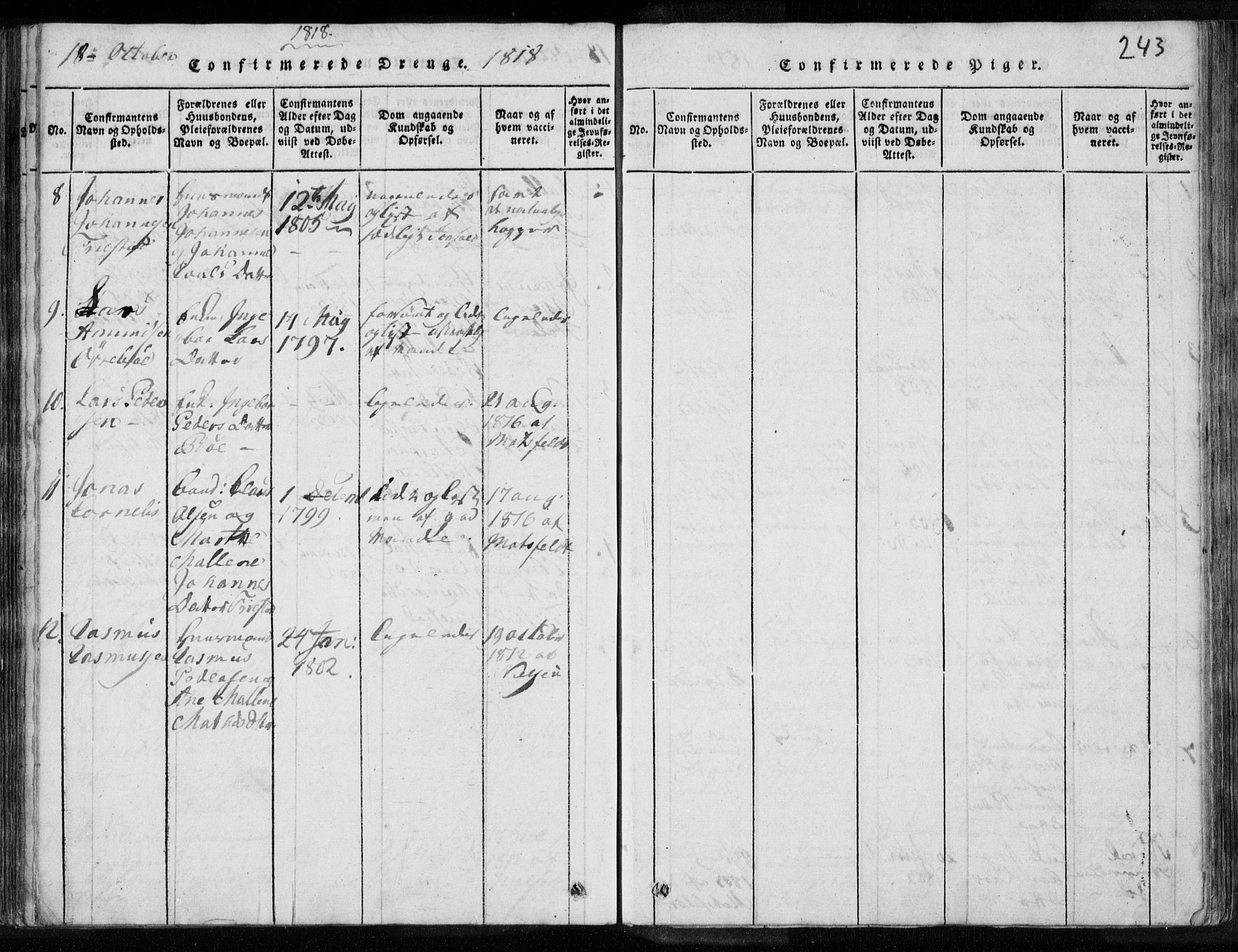 Eigersund sokneprestkontor, AV/SAST-A-101807/S08/L0008: Parish register (official) no. A 8, 1816-1847, p. 243