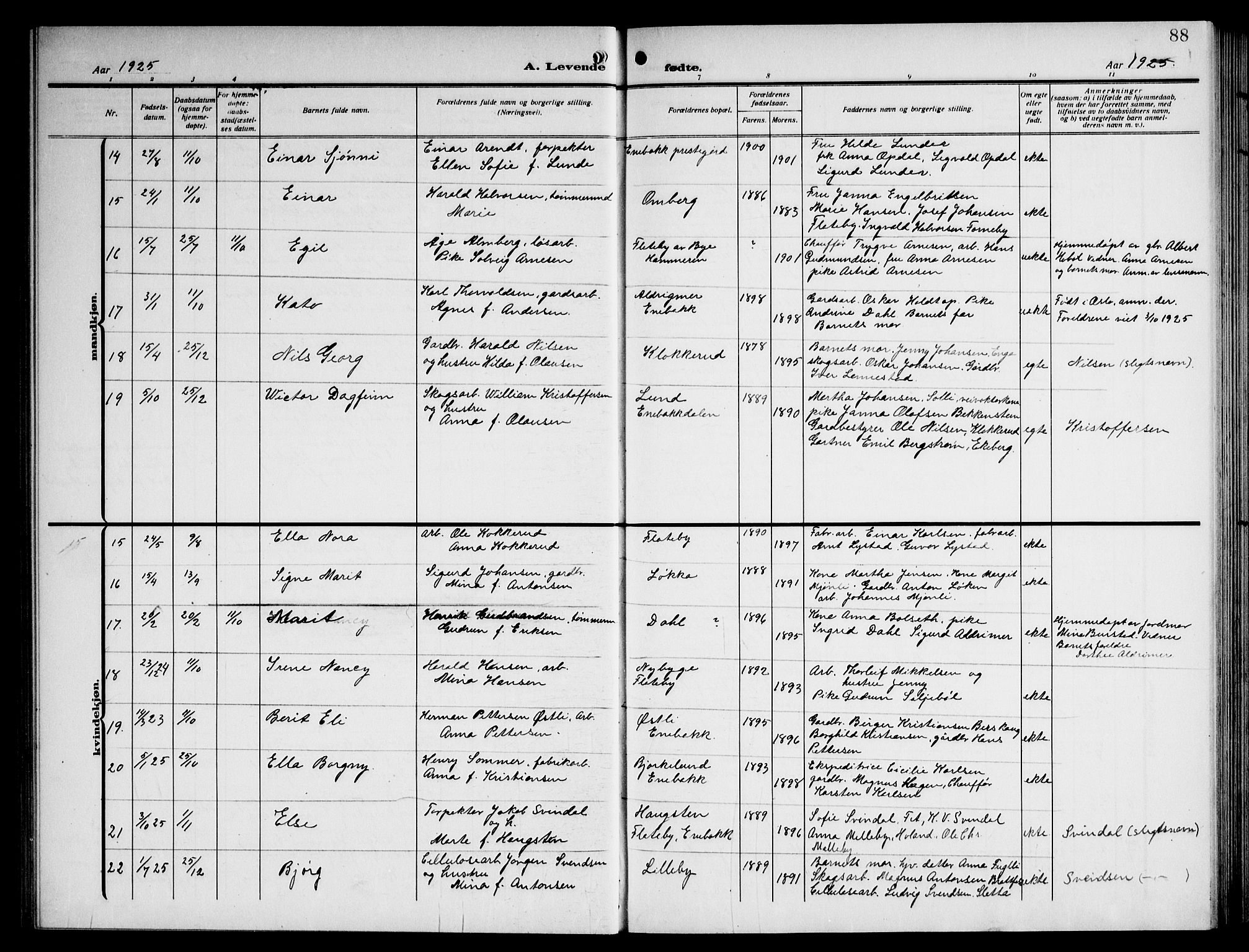 Enebakk prestekontor Kirkebøker, AV/SAO-A-10171c/G/Ga/L0007: Parish register (copy) no. I 7, 1911-1949, p. 88
