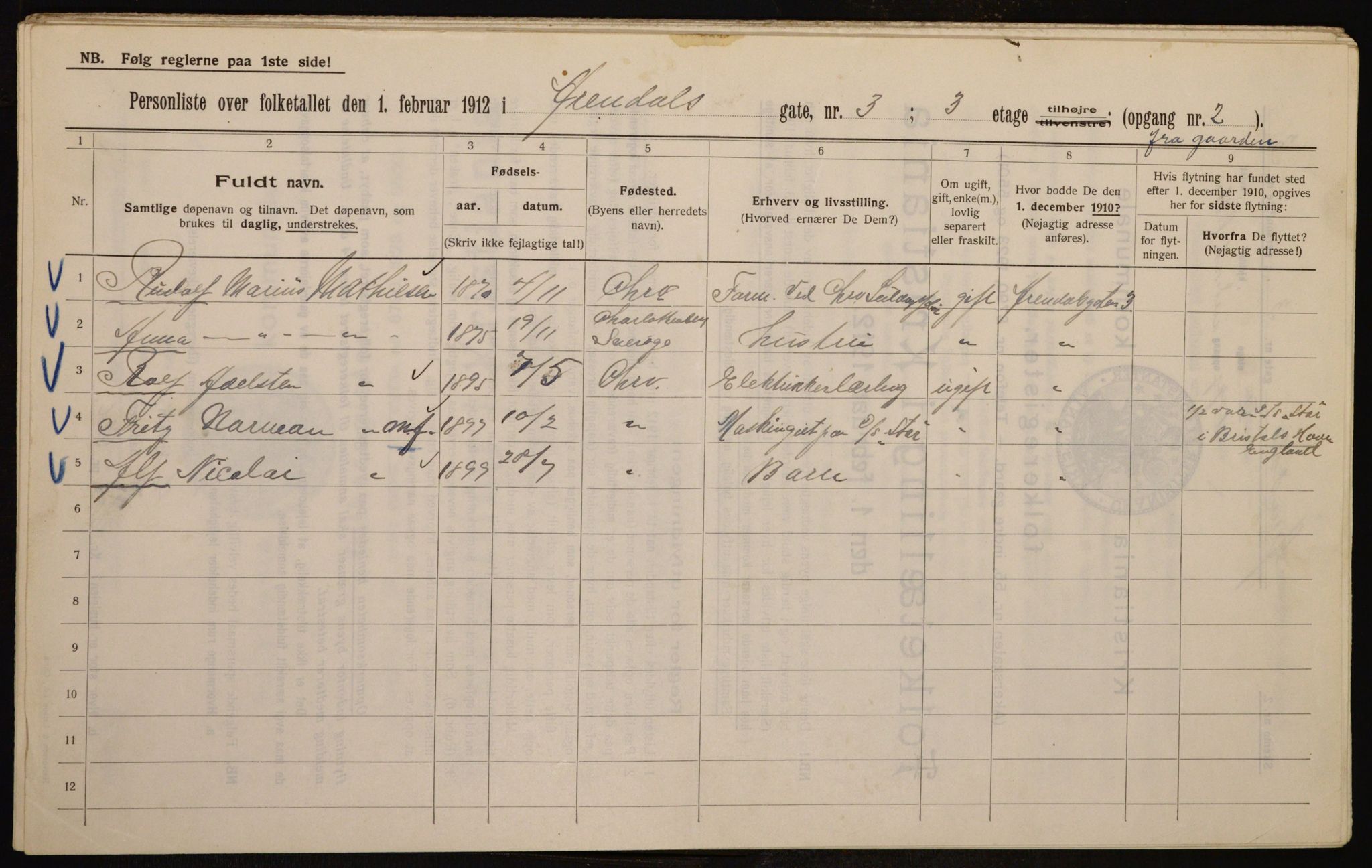 OBA, Municipal Census 1912 for Kristiania, 1912, p. 1898