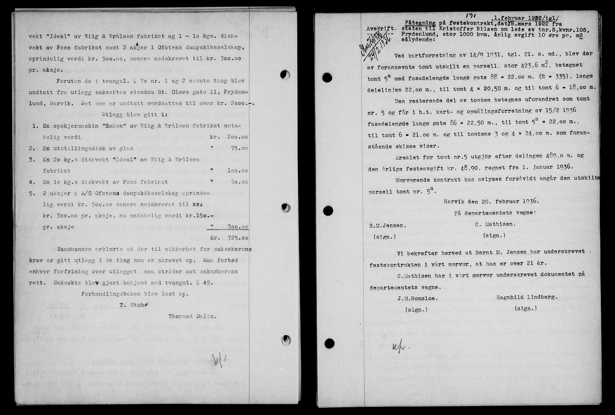 Narvik sorenskriveri, SAT/A-0002/1/2/2C/2Ca/L0011: Mortgage book no. 14, 1935-1937, Deed date: 24.02.1936
