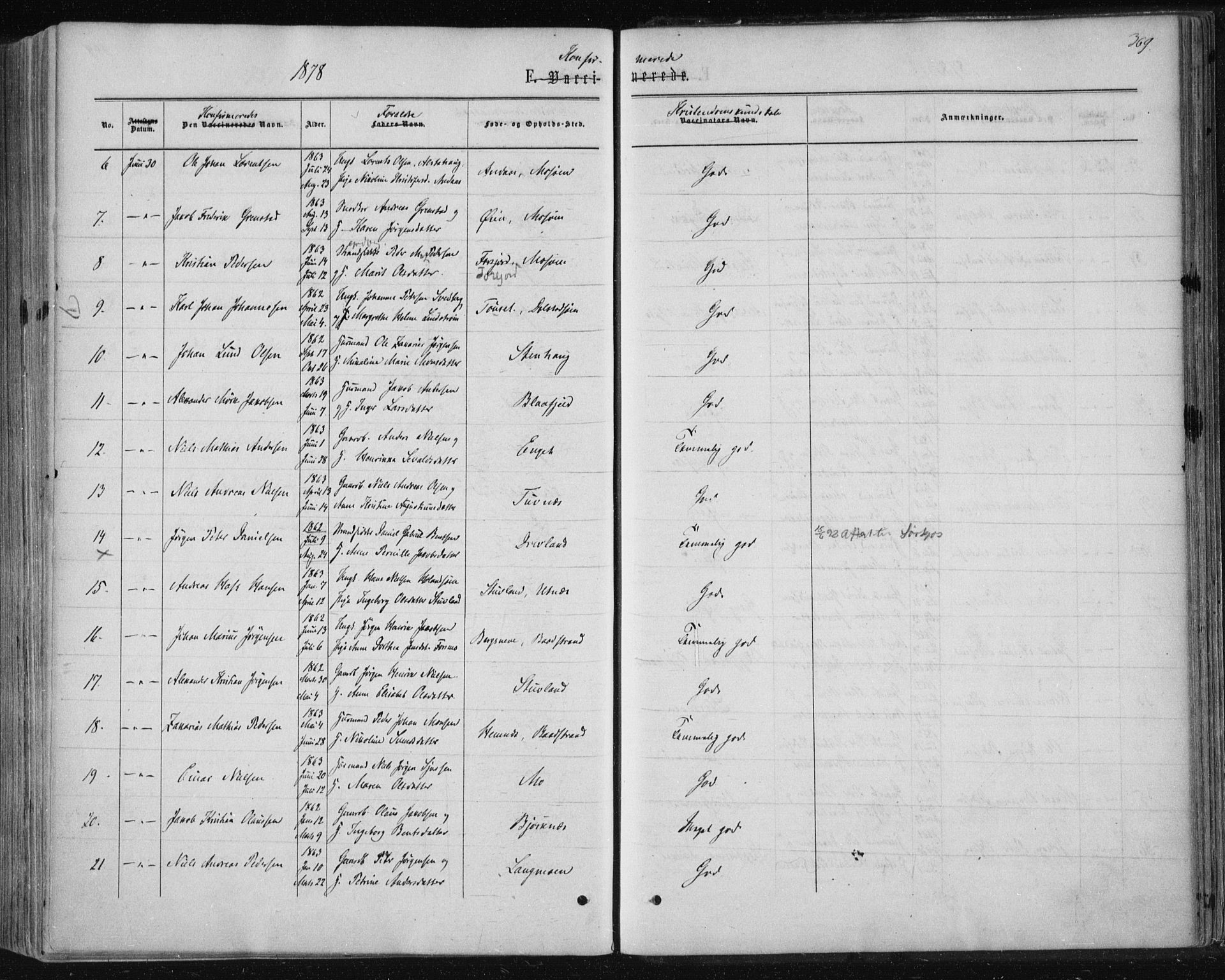 Ministerialprotokoller, klokkerbøker og fødselsregistre - Nordland, SAT/A-1459/820/L0294: Parish register (official) no. 820A15, 1866-1879, p. 369