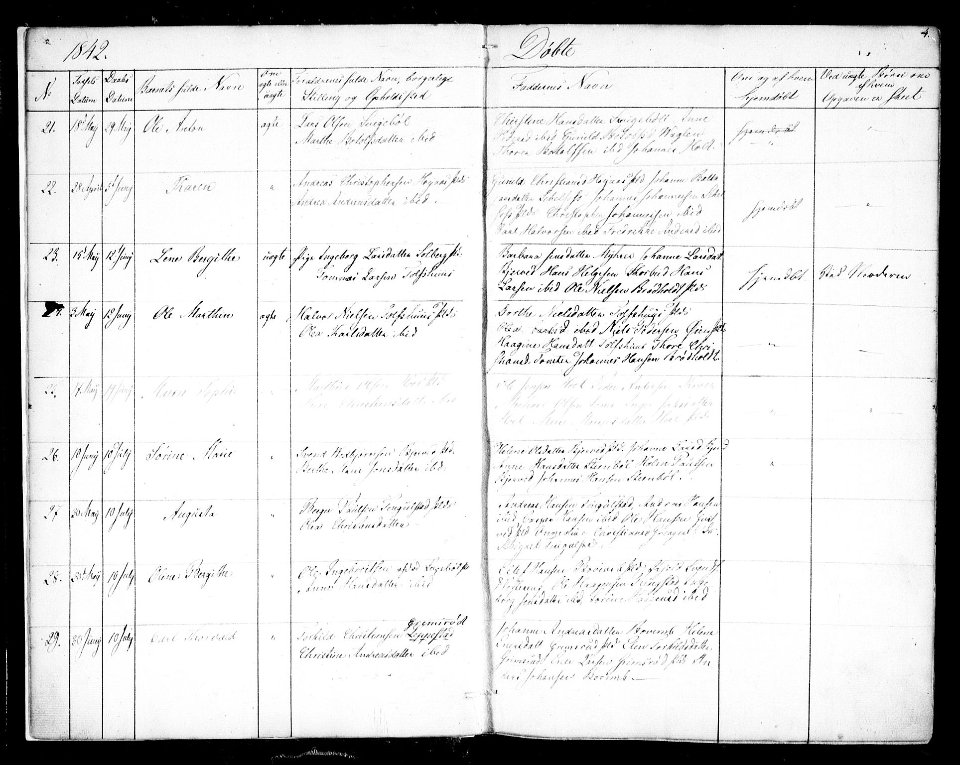 Hobøl prestekontor Kirkebøker, AV/SAO-A-2002/F/Fa/L0003: Parish register (official) no. I 3, 1842-1864, p. 4