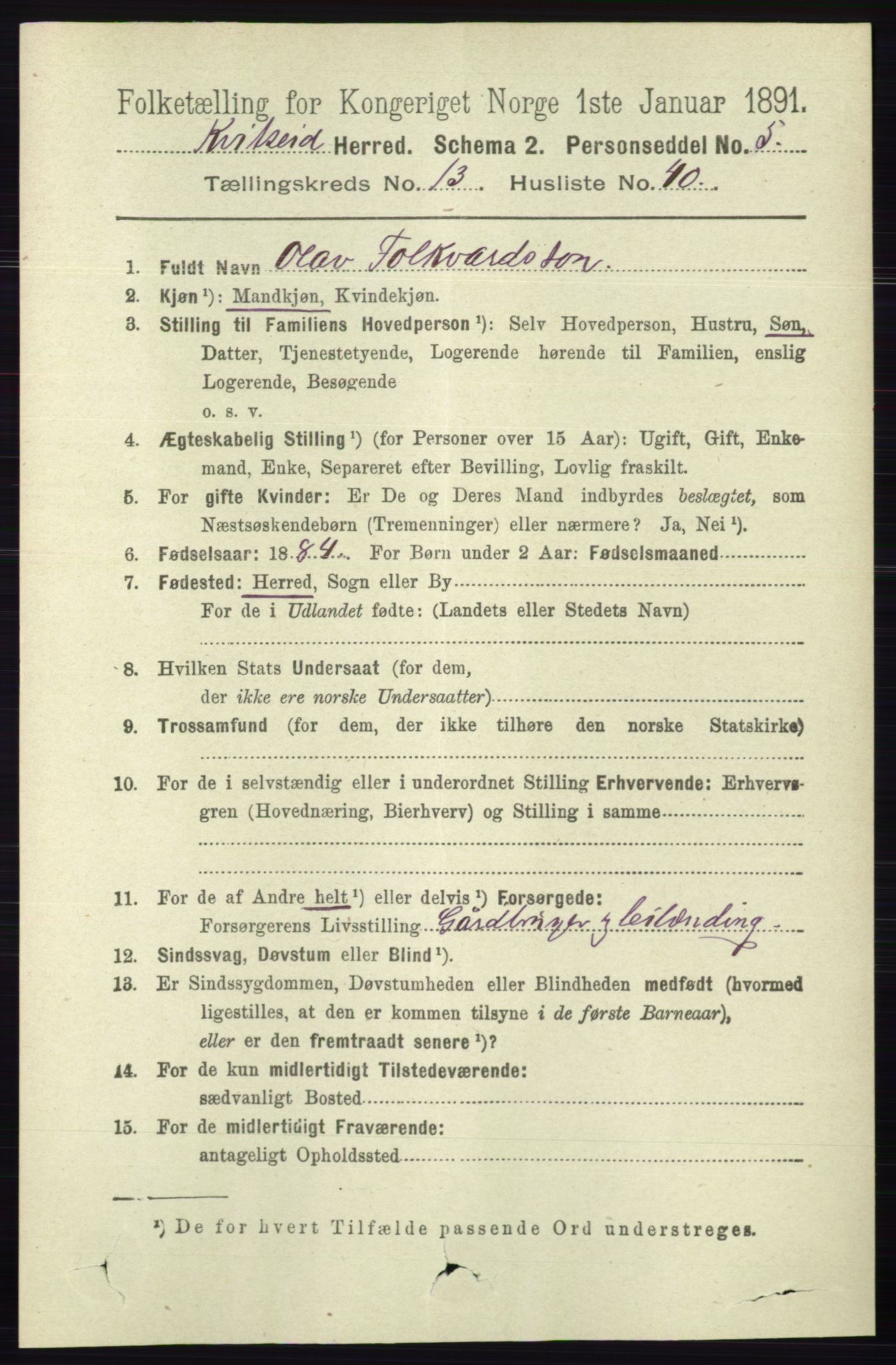 RA, 1891 census for 0829 Kviteseid, 1891, p. 3311