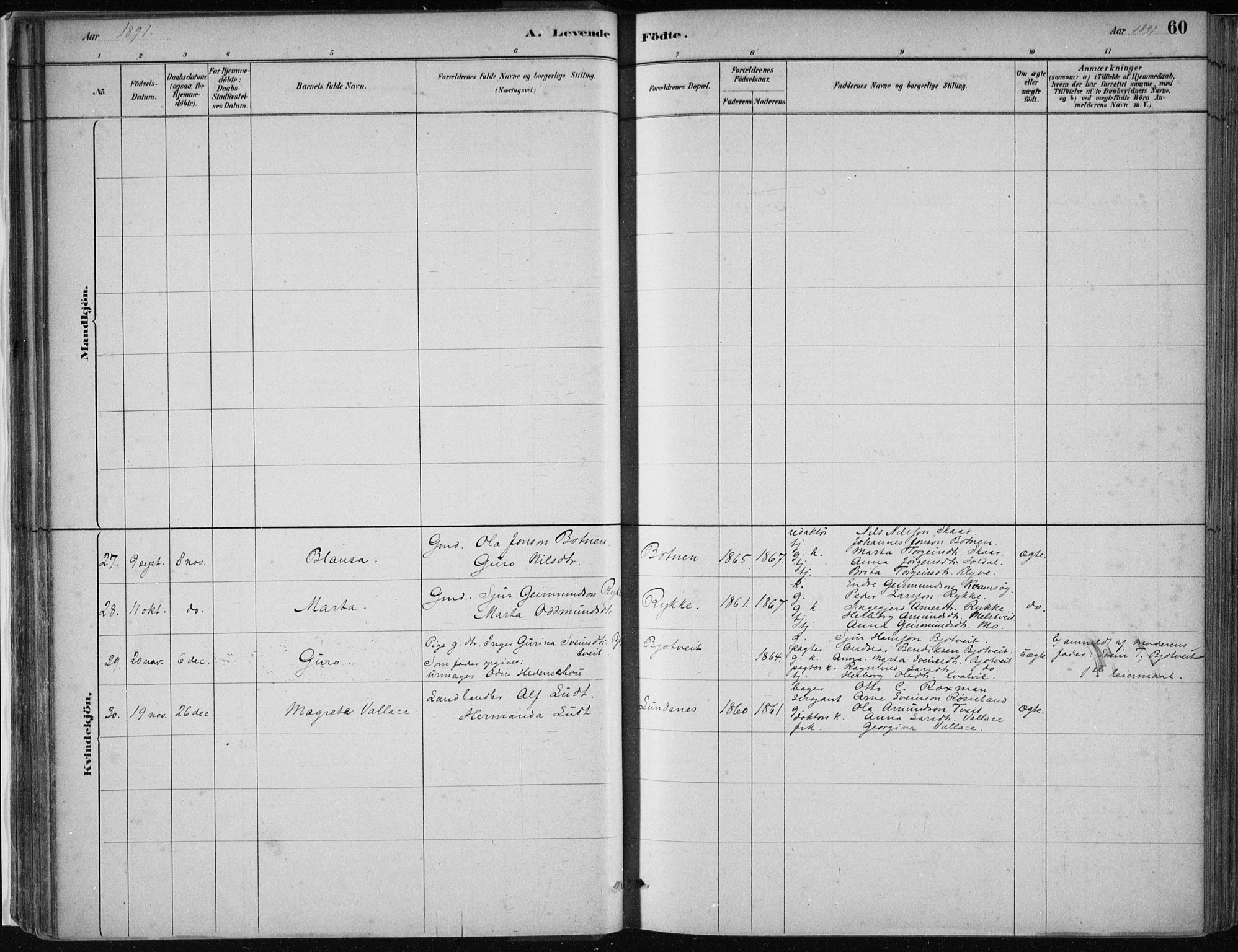 Kvam sokneprestembete, AV/SAB-A-76201/H/Haa: Parish register (official) no. C  1, 1880-1906, p. 60