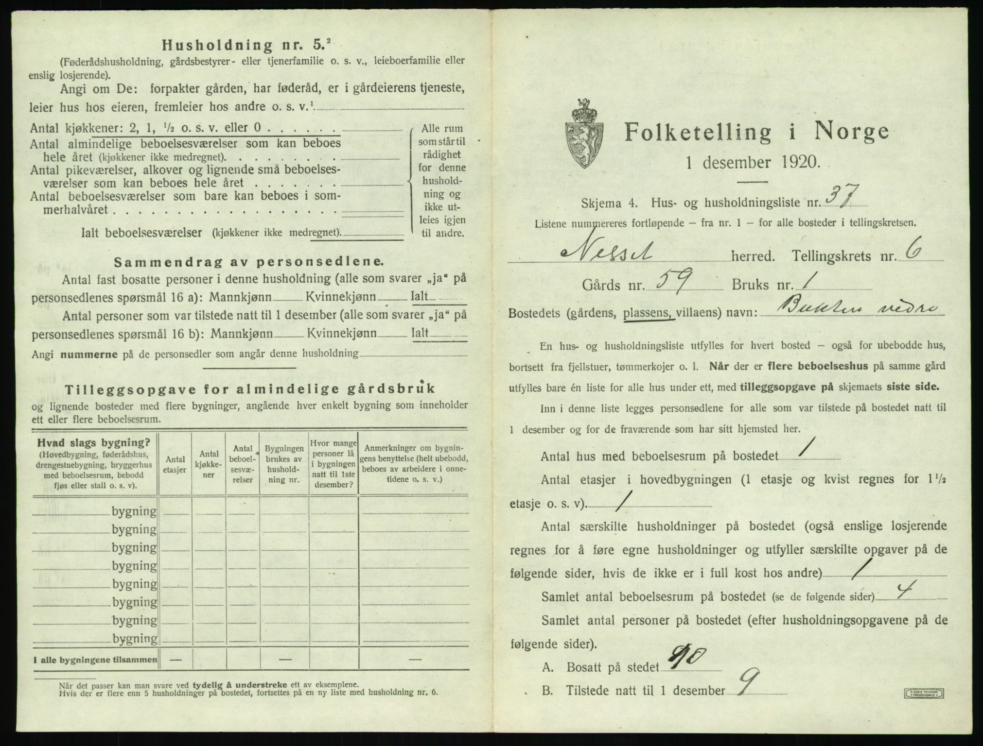 SAT, 1920 census for Nesset, 1920, p. 502