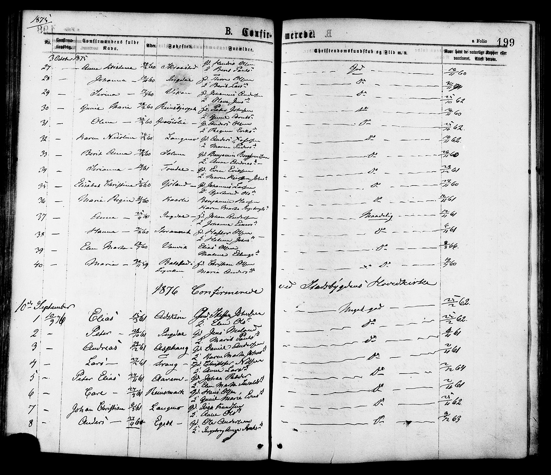 Ministerialprotokoller, klokkerbøker og fødselsregistre - Sør-Trøndelag, SAT/A-1456/646/L0613: Parish register (official) no. 646A11, 1870-1884, p. 199