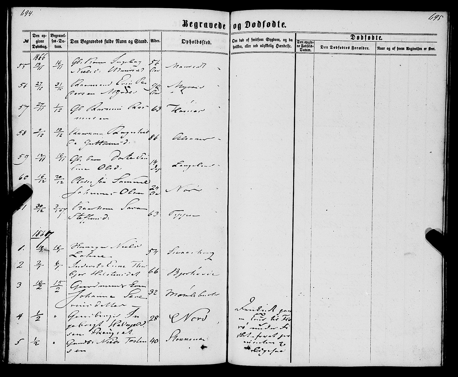 Eid sokneprestembete, AV/SAB-A-82301/H/Haa/Haaa/L0009: Parish register (official) no. A 9, 1861-1868, p. 694-695