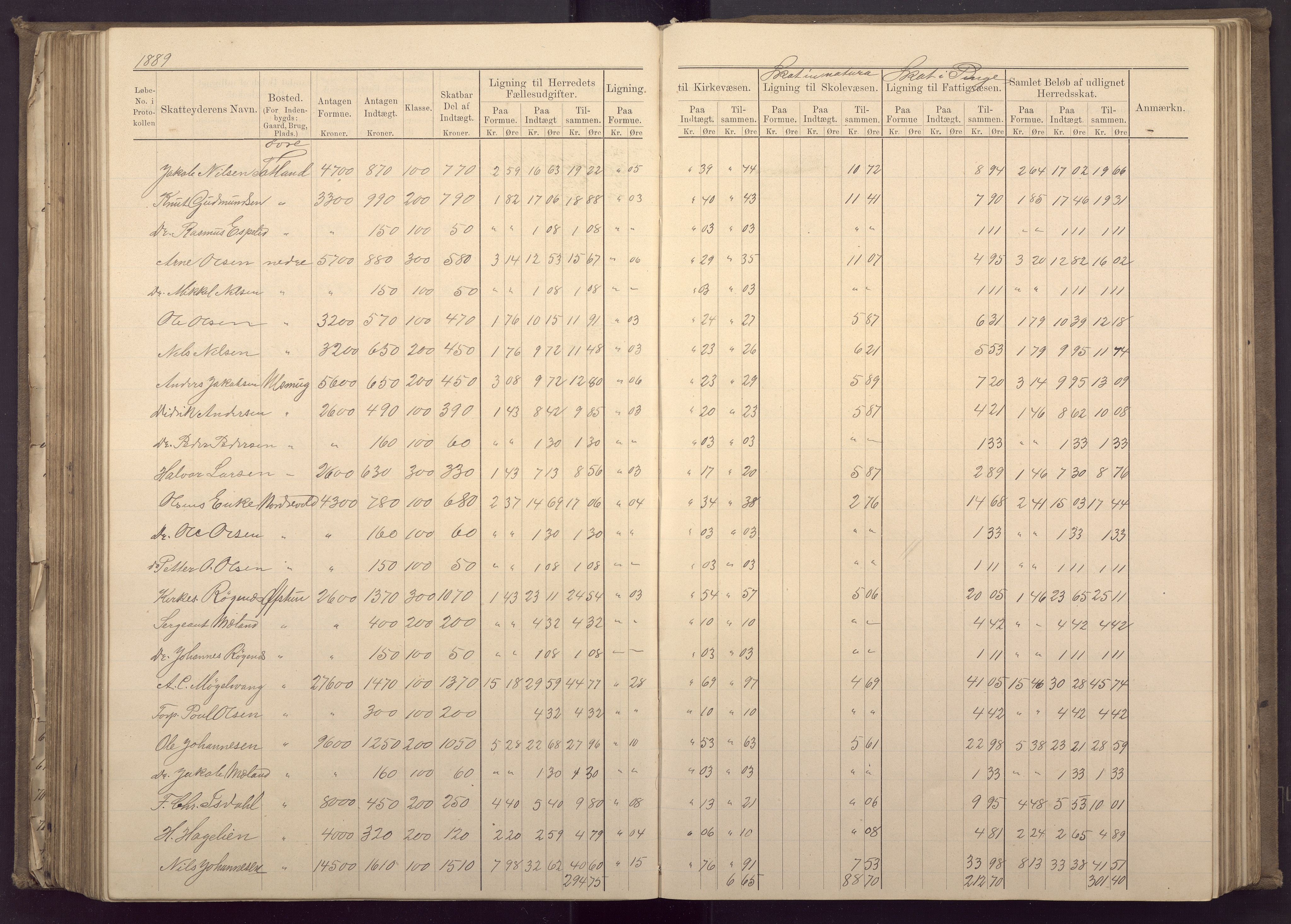 Fana kommune. Herredskassereren, BBA/A-0504/J/Jc/L0003: Ligningsprotokoll for Fana herred;, 1883-1891, p. 252