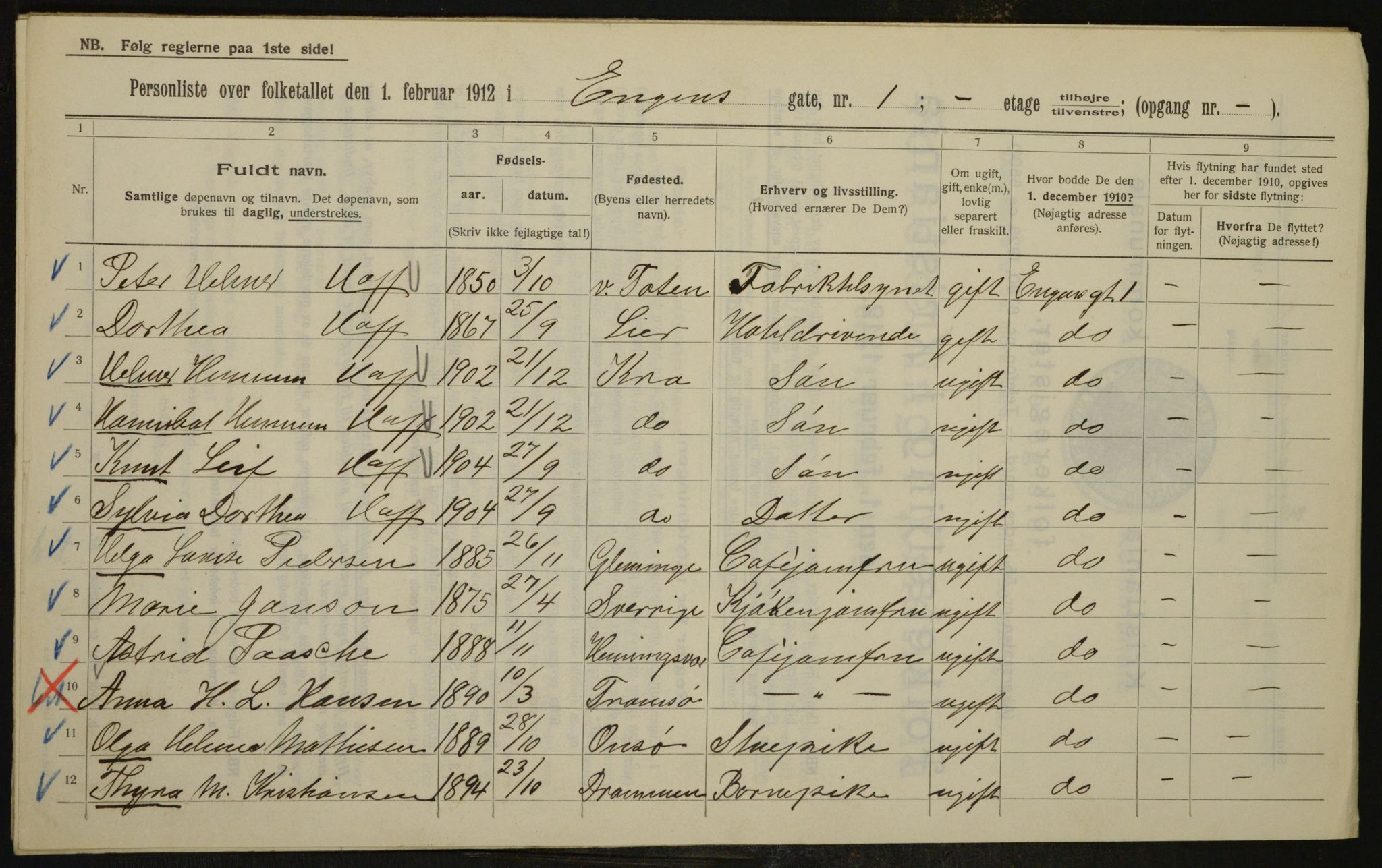 OBA, Municipal Census 1912 for Kristiania, 1912, p. 21664