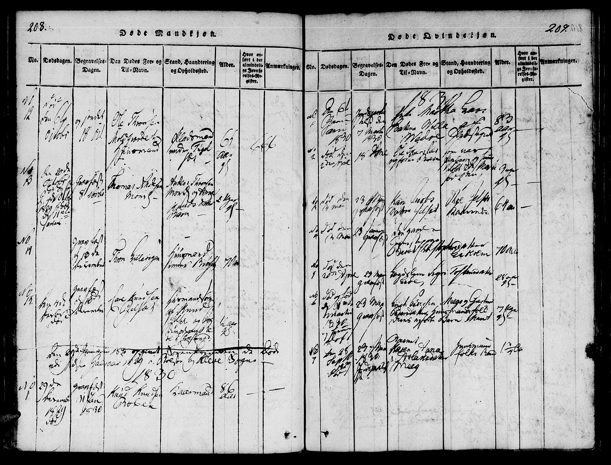 Ministerialprotokoller, klokkerbøker og fødselsregistre - Møre og Romsdal, SAT/A-1454/555/L0652: Parish register (official) no. 555A03, 1817-1843, p. 208-209