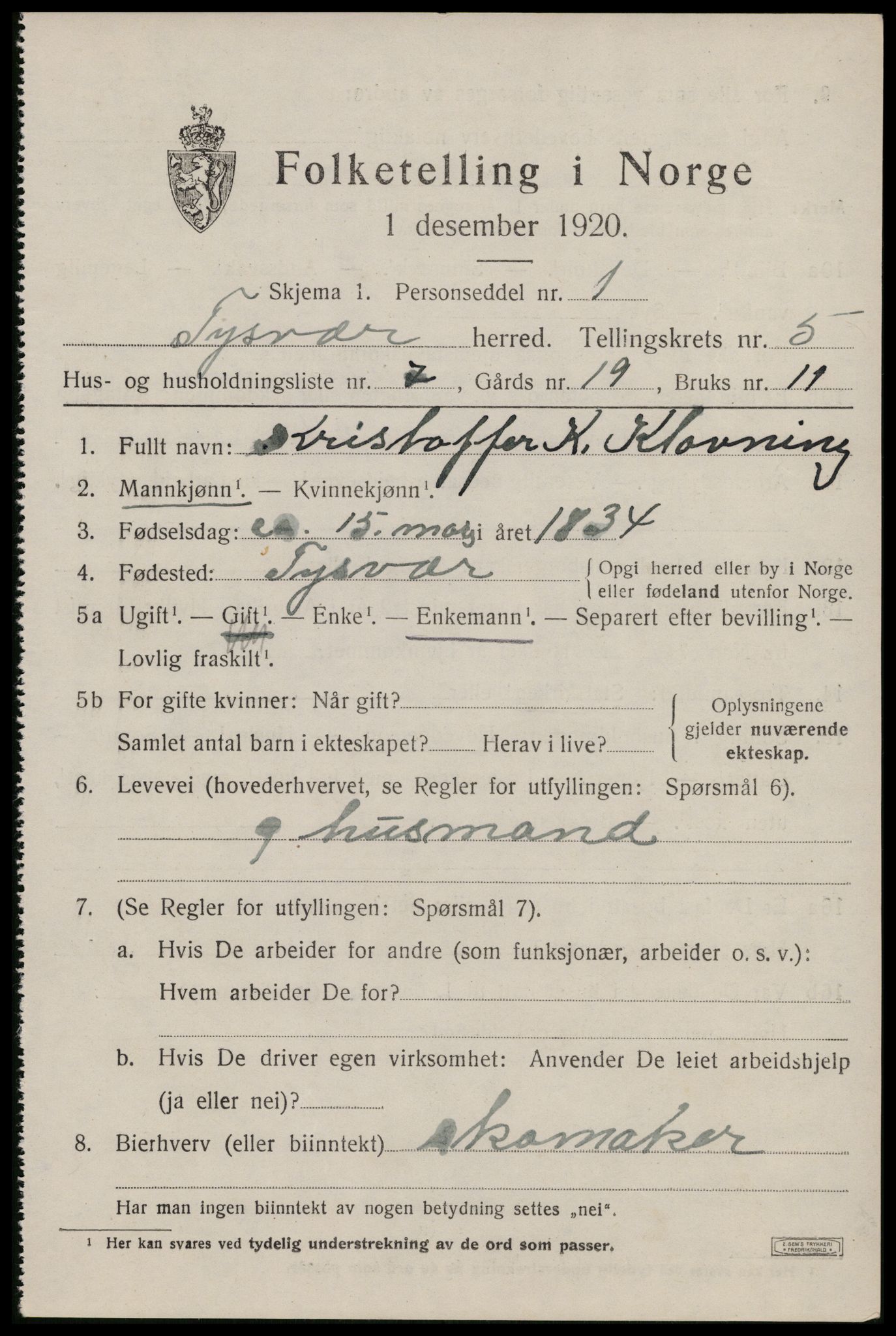 SAST, 1920 census for Tysvær, 1920, p. 1858