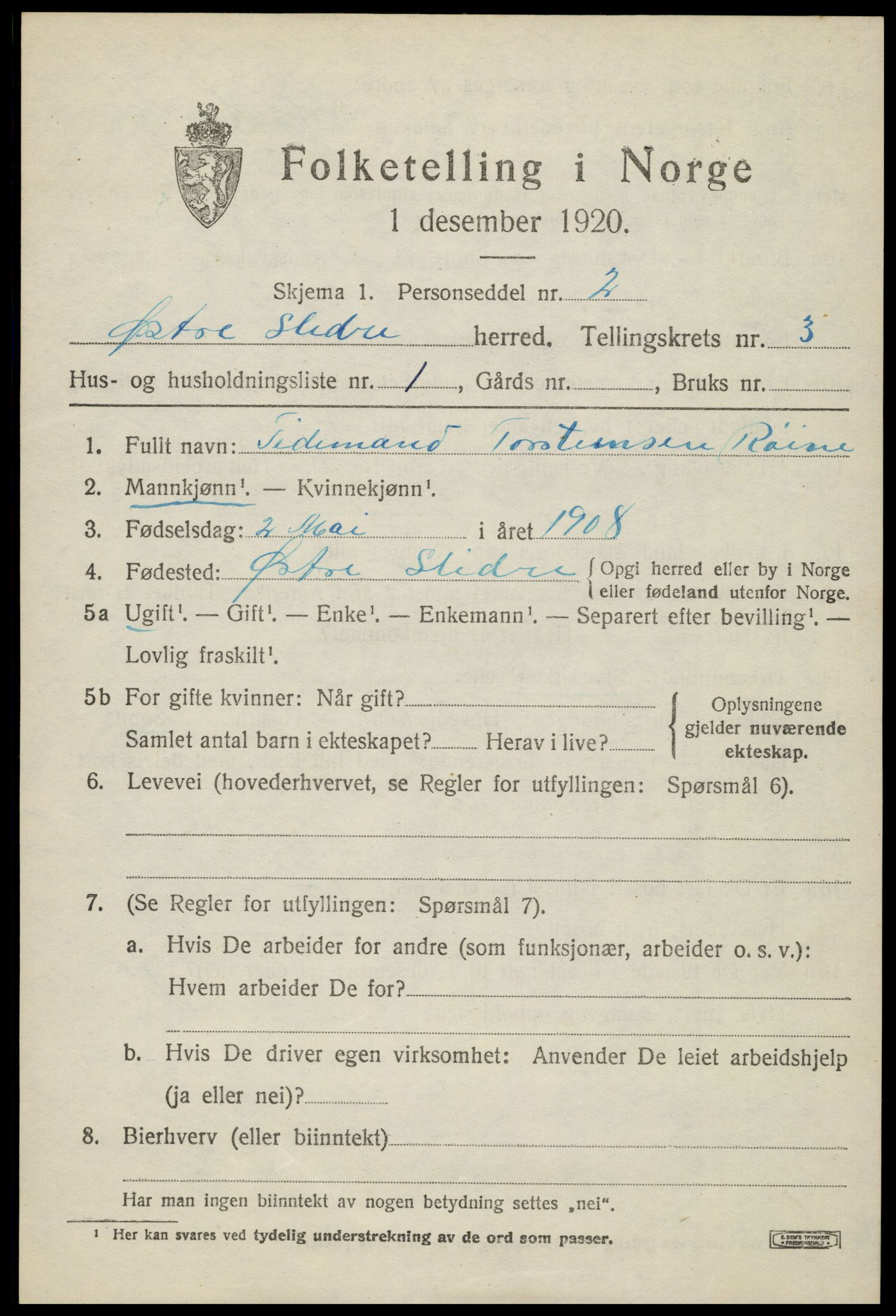 SAH, 1920 census for Øystre Slidre, 1920, p. 2175