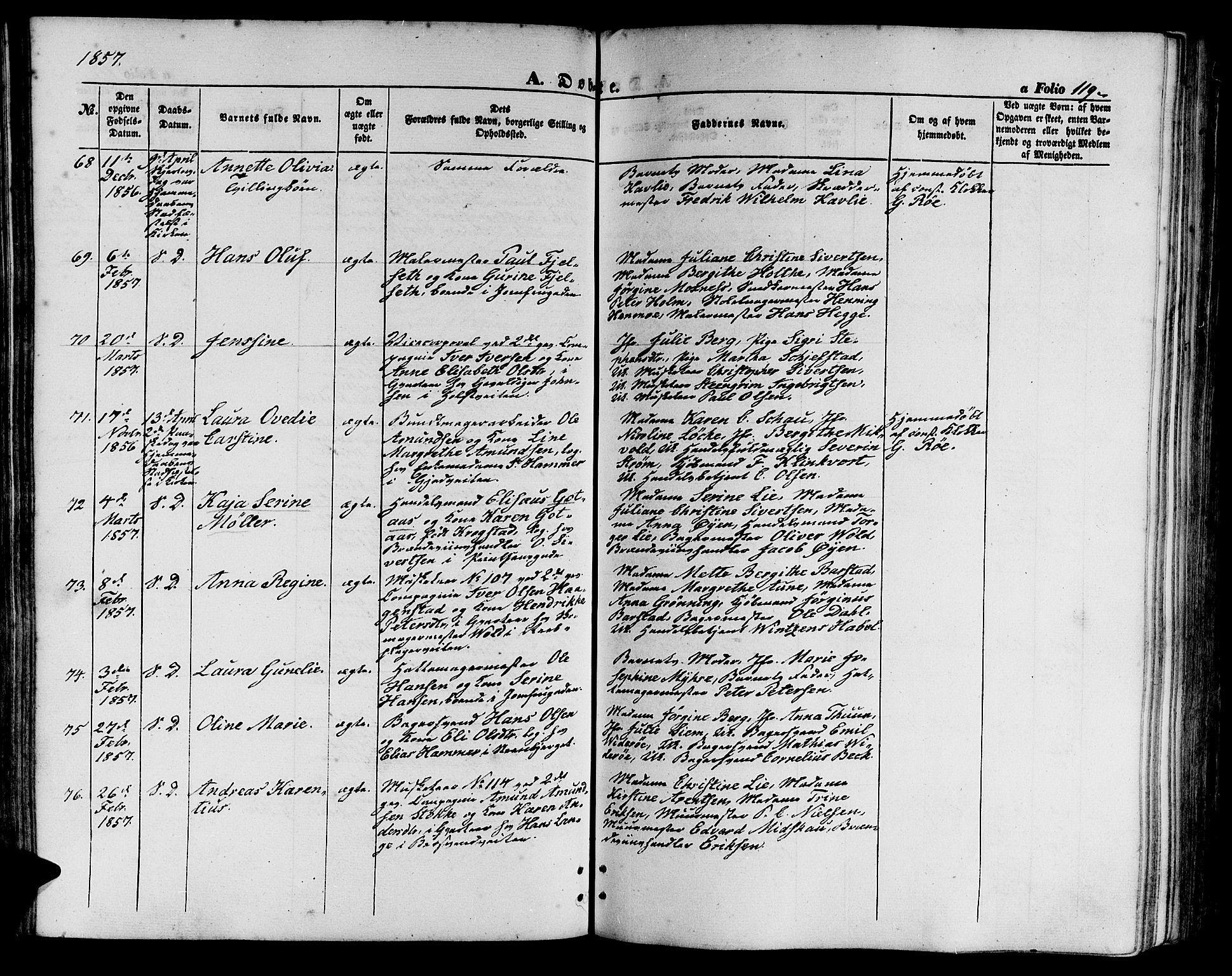 Ministerialprotokoller, klokkerbøker og fødselsregistre - Sør-Trøndelag, SAT/A-1456/602/L0138: Parish register (copy) no. 602C06, 1853-1858, p. 119