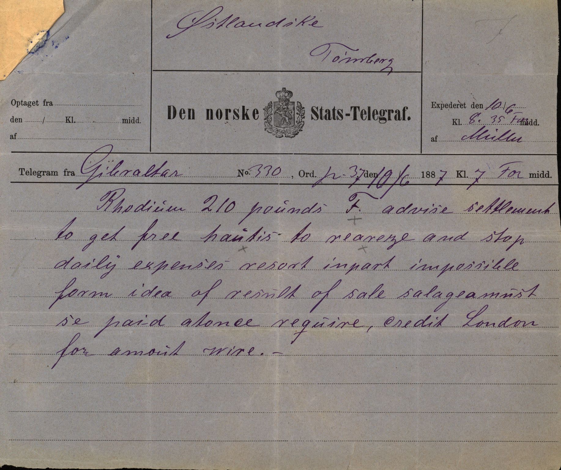 Pa 63 - Østlandske skibsassuranceforening, VEMU/A-1079/G/Ga/L0020/0003: Havaridokumenter / Anton, Diamant, Templar, Finn, Eliezer, Arctic, 1887, p. 204