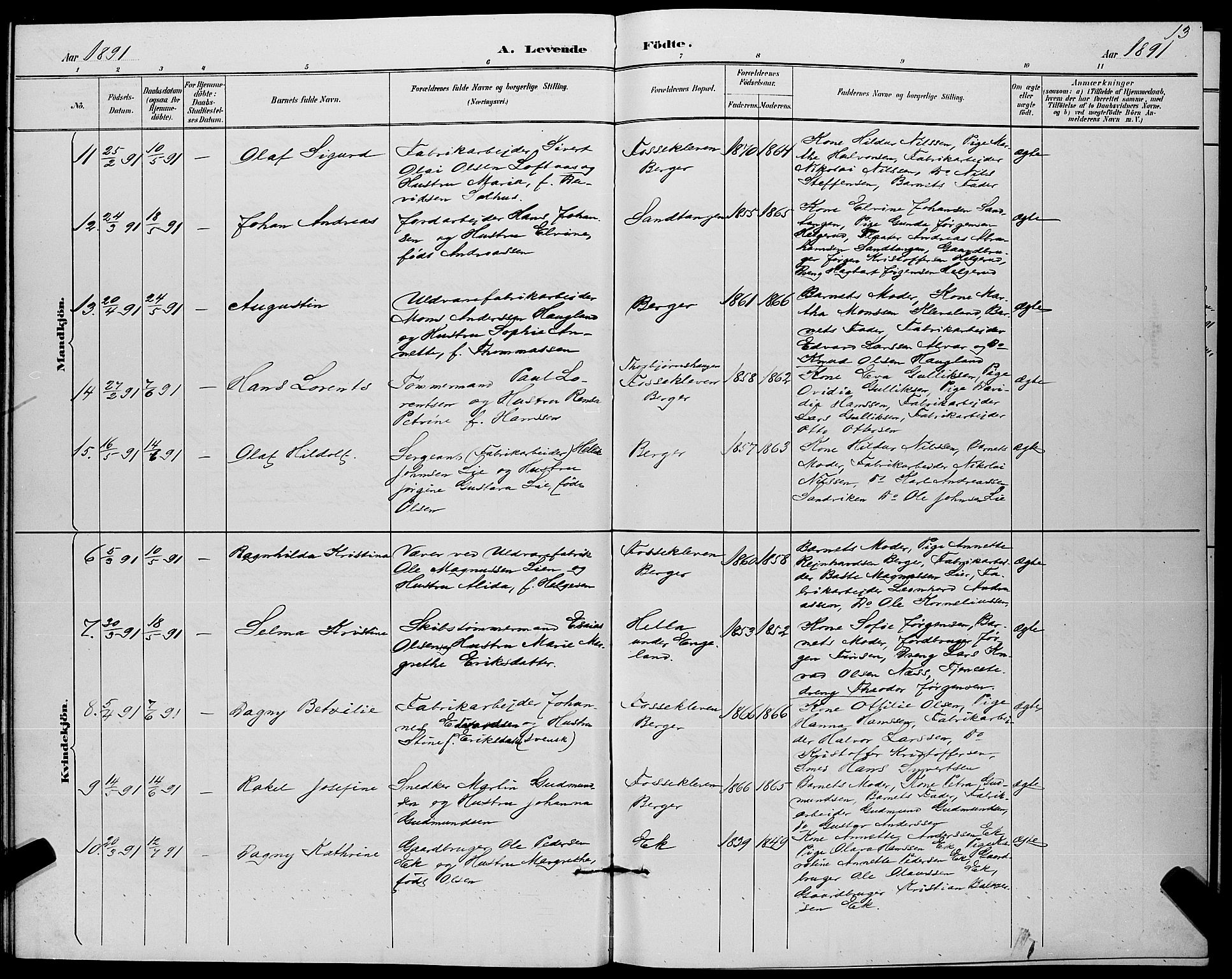 Strømm kirkebøker, AV/SAKO-A-322/G/Ga/L0003: Parish register (copy) no. I 3, 1889-1896, p. 13