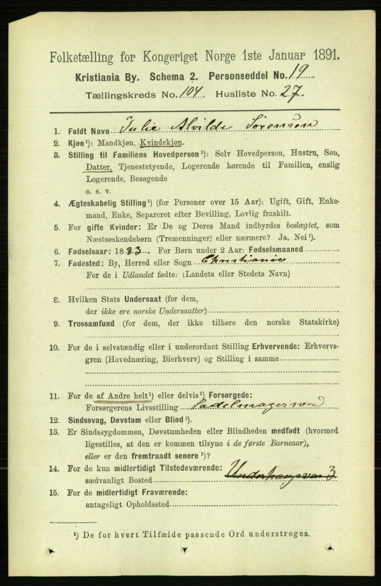 RA, 1891 census for 0301 Kristiania, 1891, p. 52746