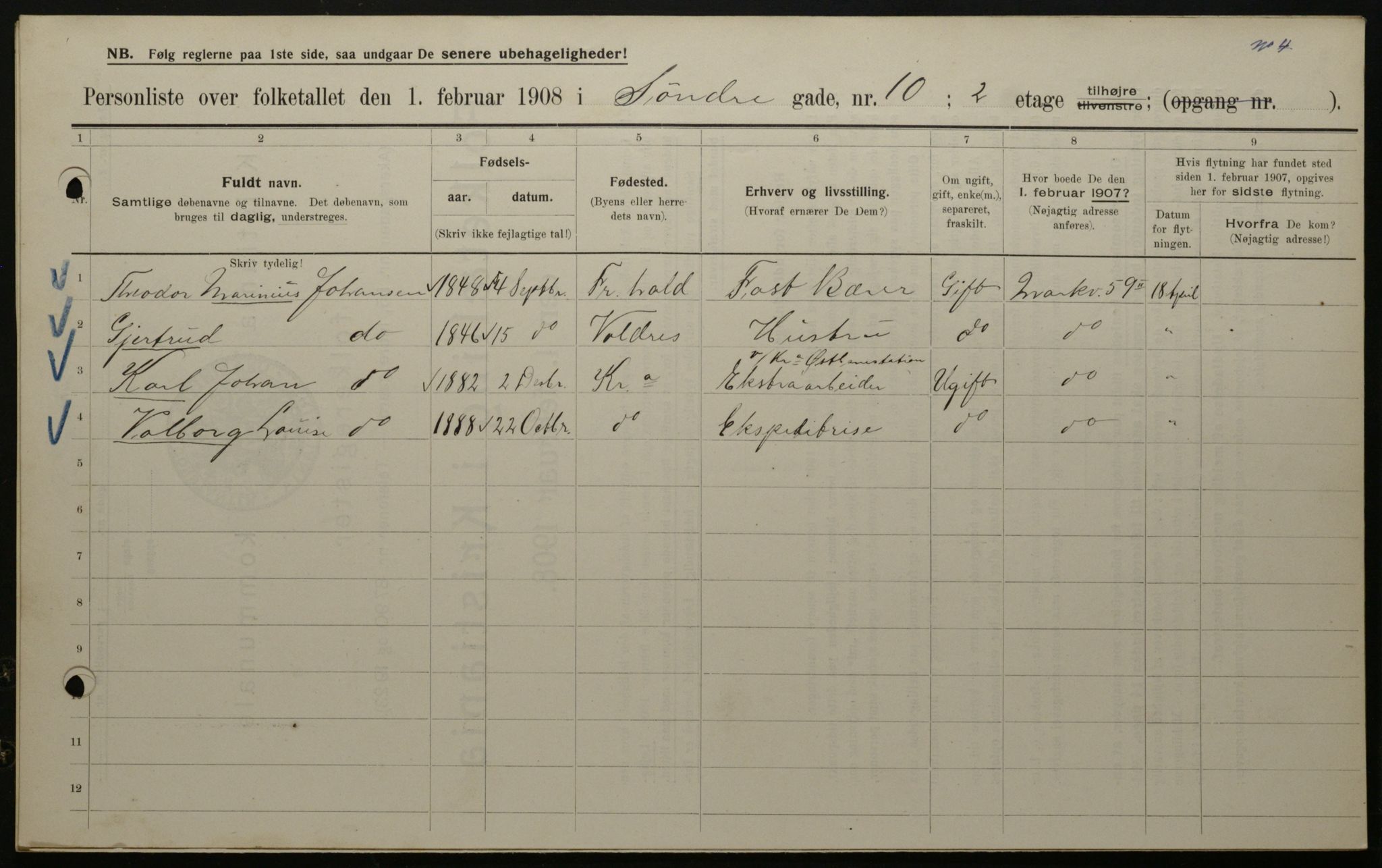 OBA, Municipal Census 1908 for Kristiania, 1908, p. 95618