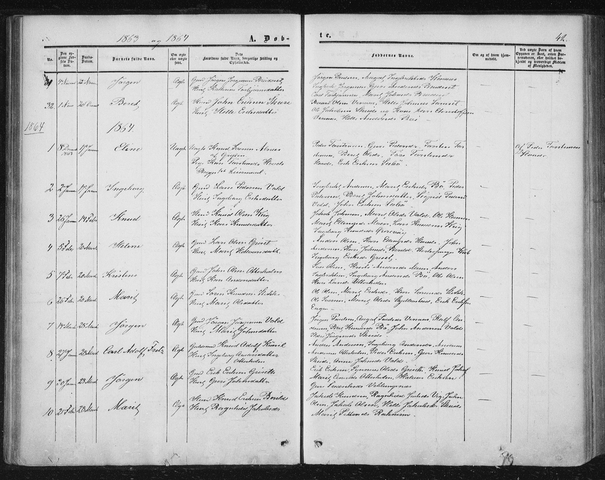 Ministerialprotokoller, klokkerbøker og fødselsregistre - Møre og Romsdal, AV/SAT-A-1454/543/L0562: Parish register (official) no. 543A02, 1854-1884, p. 42