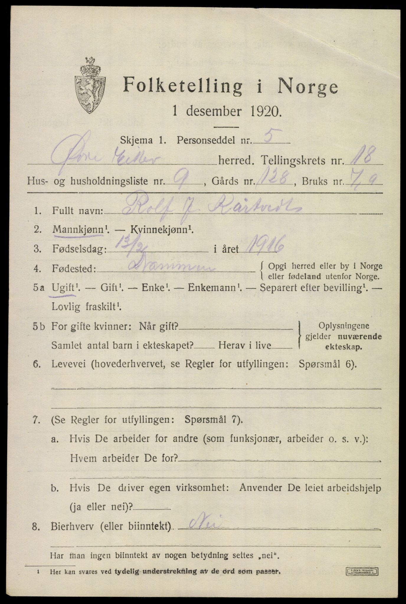 SAKO, 1920 census for Øvre Eiker, 1920, p. 21698