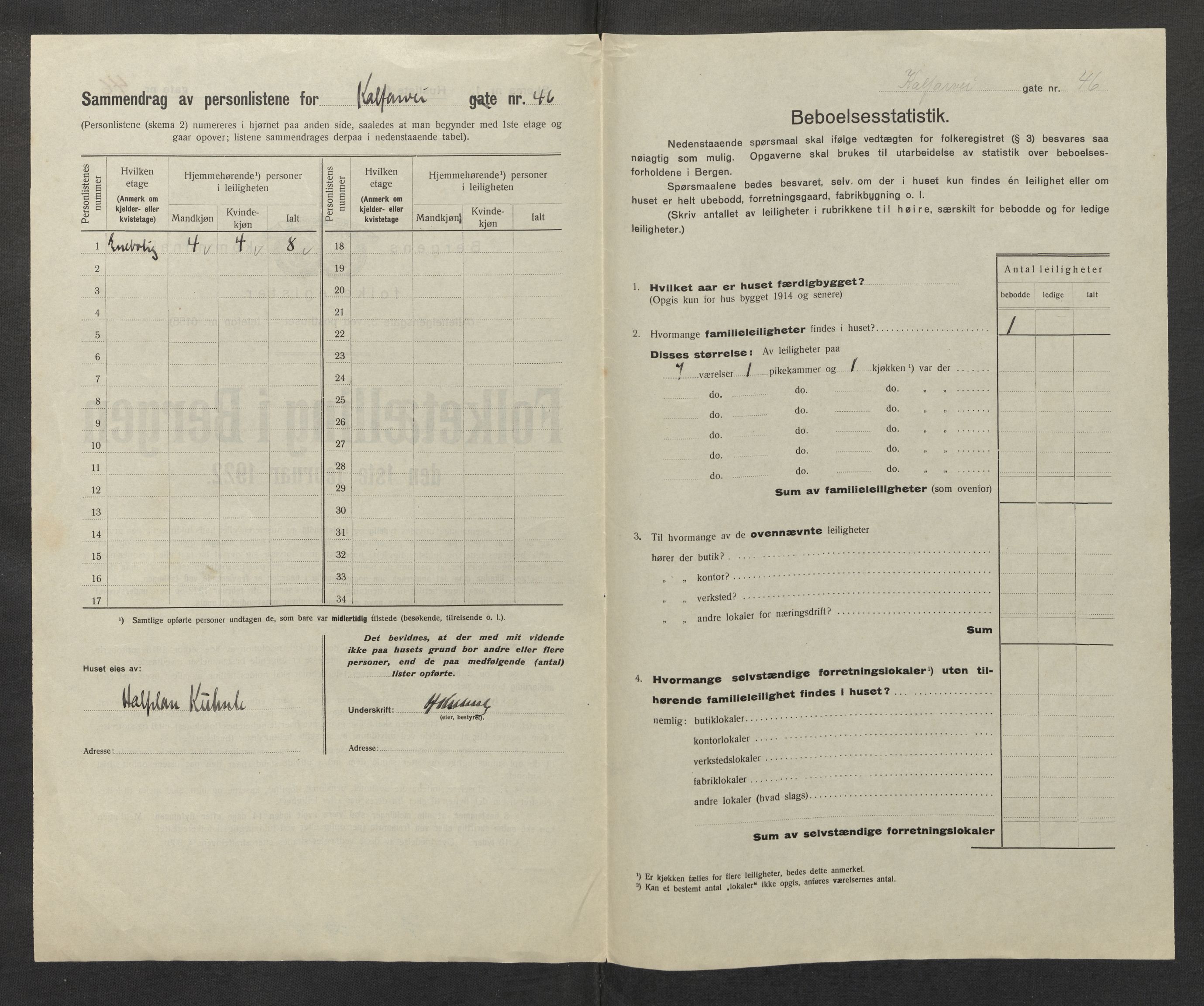 SAB, Municipal Census 1922 for Bergen, 1922, p. 17611