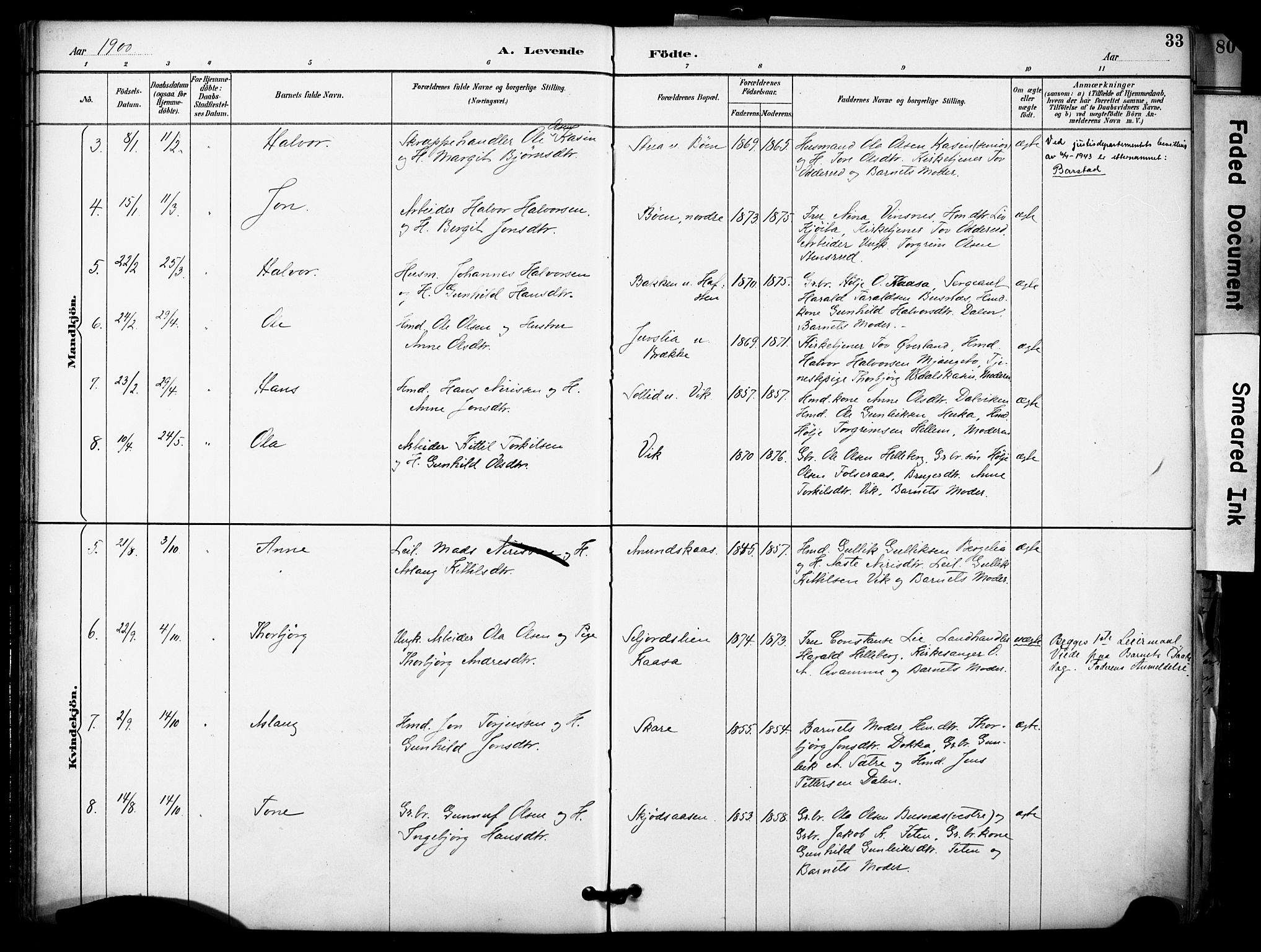Gransherad kirkebøker, SAKO/A-267/F/Fa/L0005: Parish register (official) no. I 5, 1887-1916, p. 33