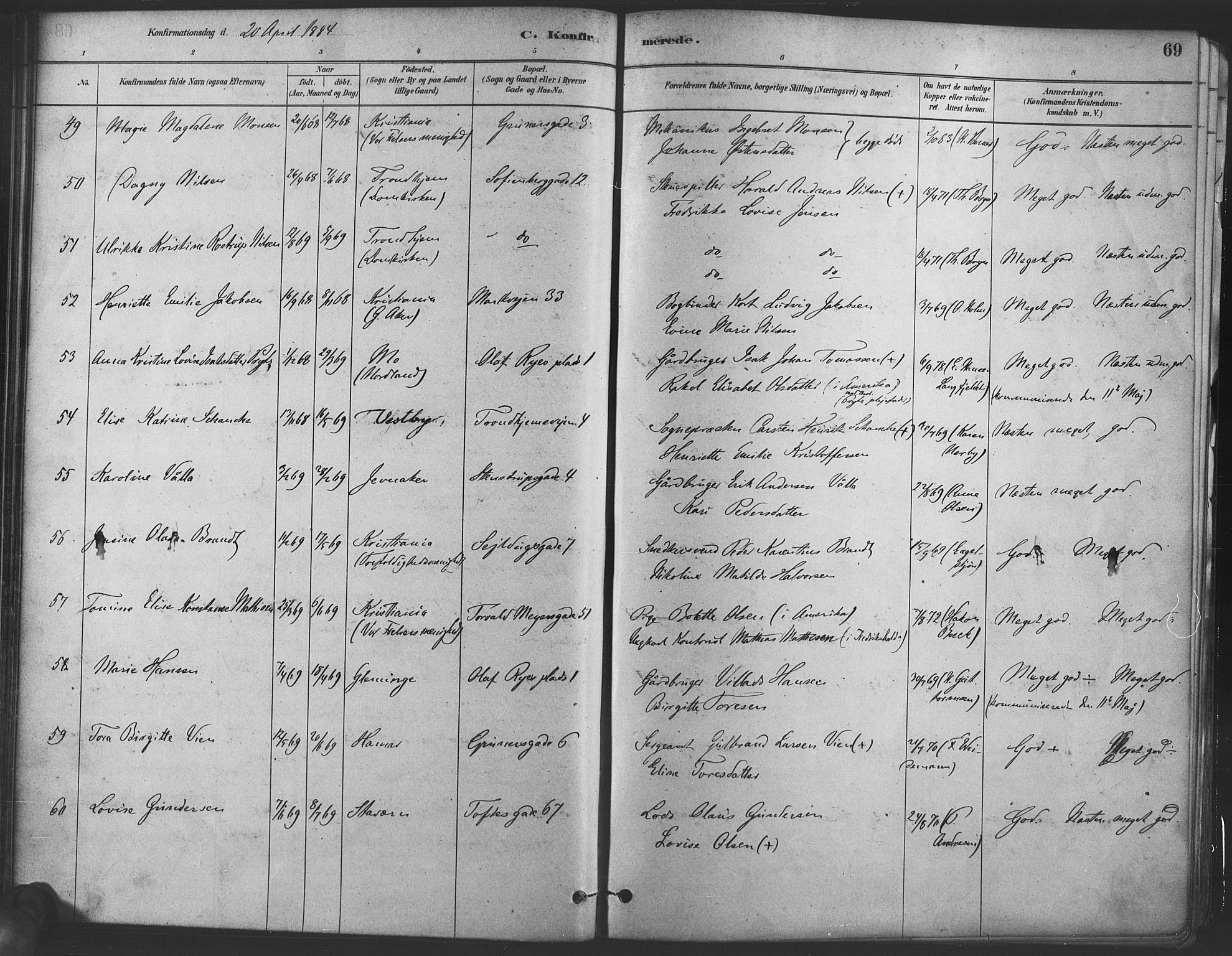 Paulus prestekontor Kirkebøker, AV/SAO-A-10871/F/Fa/L0004: Parish register (official) no. 4, 1879-1891, p. 69