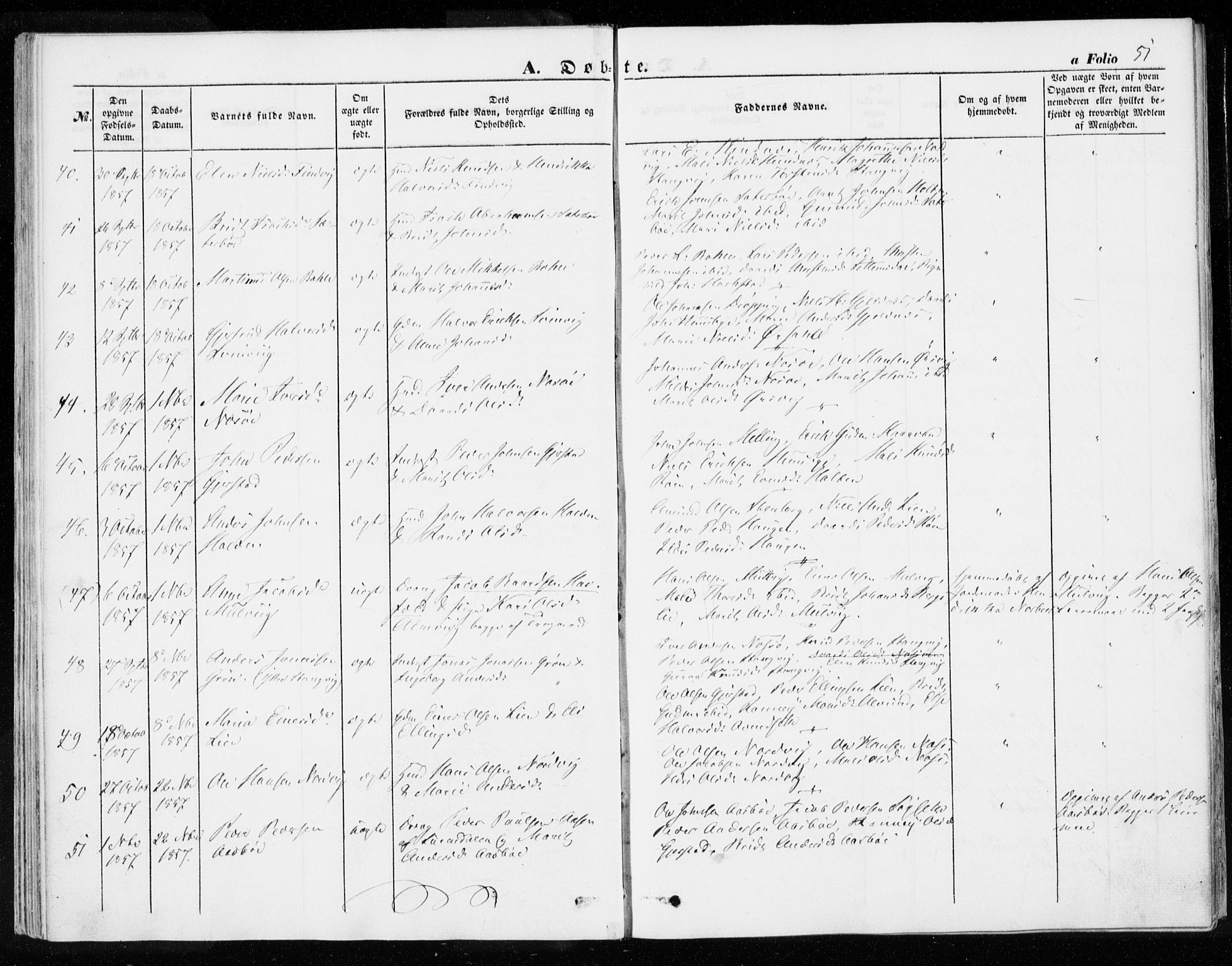 Ministerialprotokoller, klokkerbøker og fødselsregistre - Møre og Romsdal, SAT/A-1454/592/L1026: Parish register (official) no. 592A04, 1849-1867, p. 51