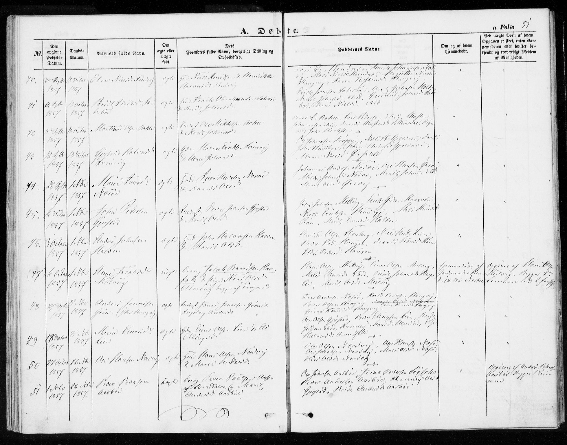 Ministerialprotokoller, klokkerbøker og fødselsregistre - Møre og Romsdal, AV/SAT-A-1454/592/L1026: Parish register (official) no. 592A04, 1849-1867, p. 51