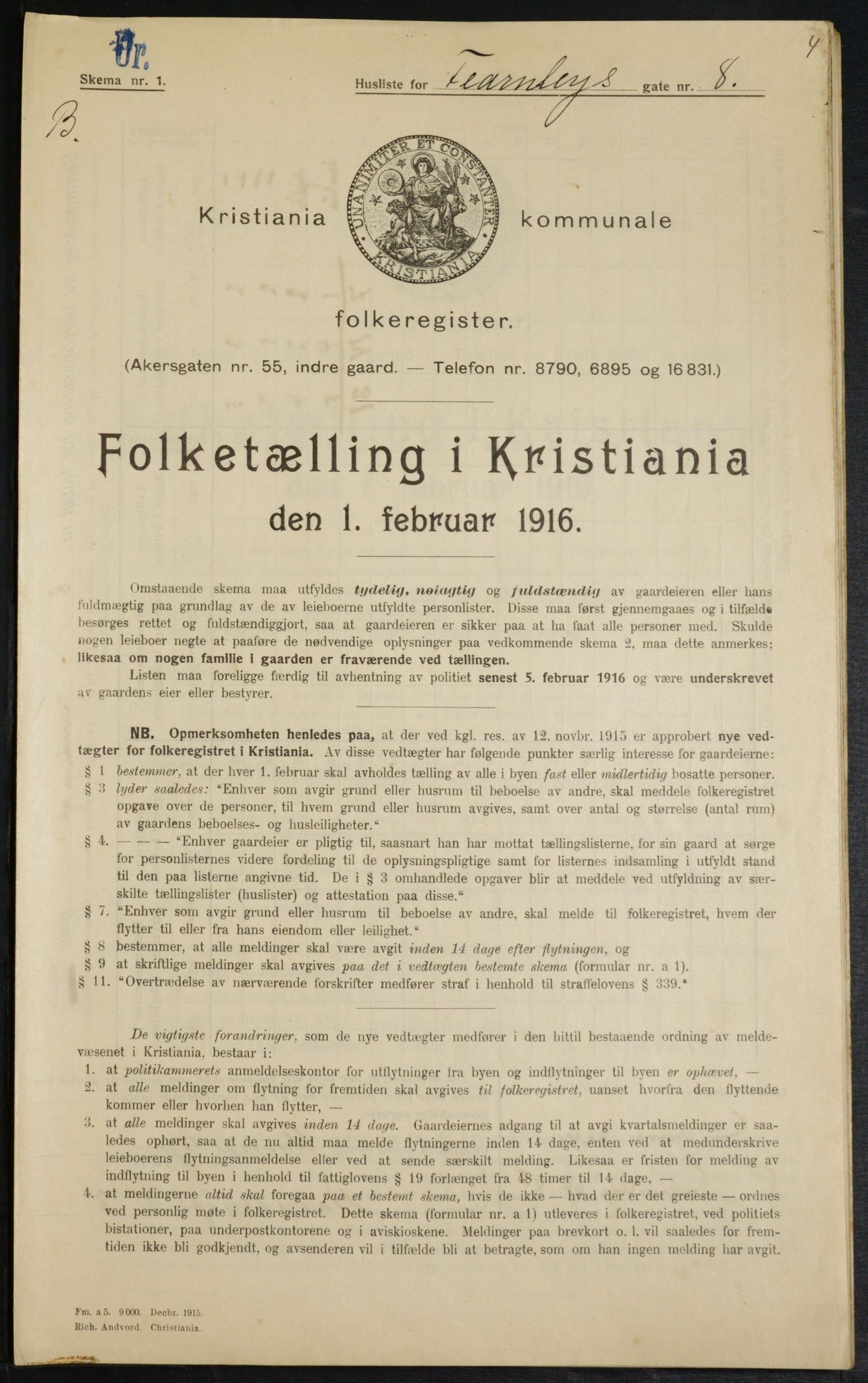 OBA, Municipal Census 1916 for Kristiania, 1916, p. 24335