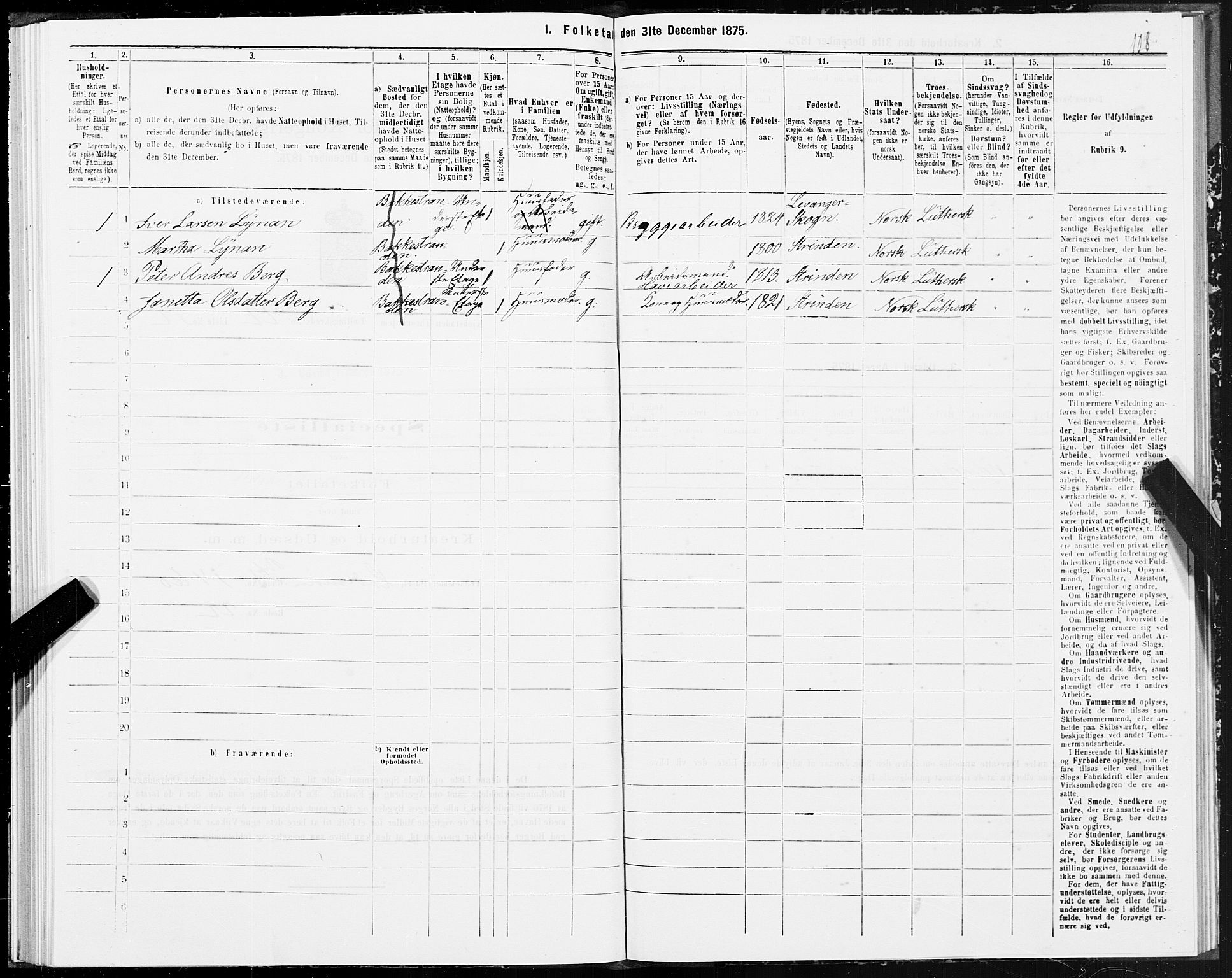 SAT, 1875 census for 1601 Trondheim, 1875, p. 12108