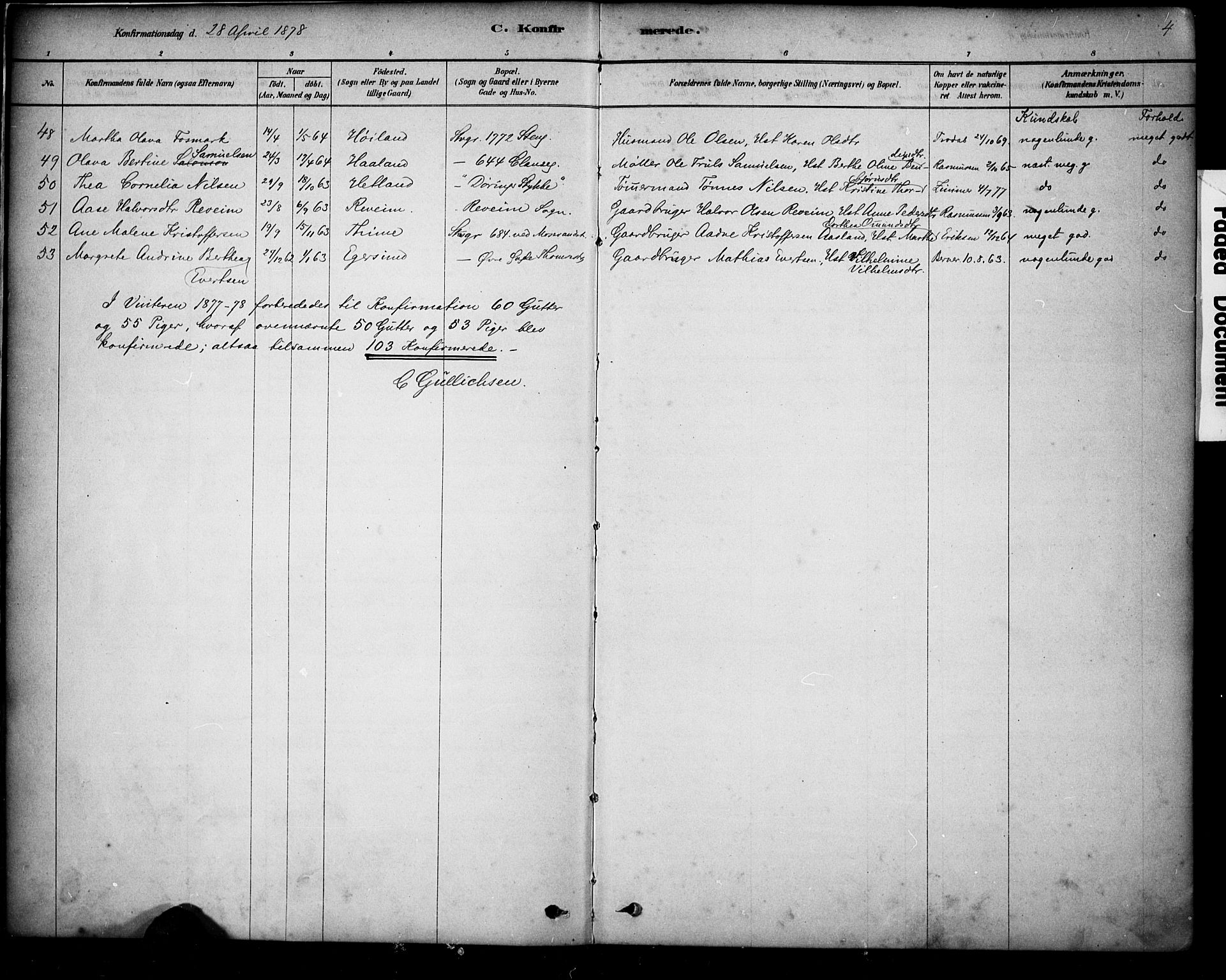 Domkirken sokneprestkontor, AV/SAST-A-101812/001/30/30BA/L0028: Parish register (official) no. A 27, 1878-1896, p. 4