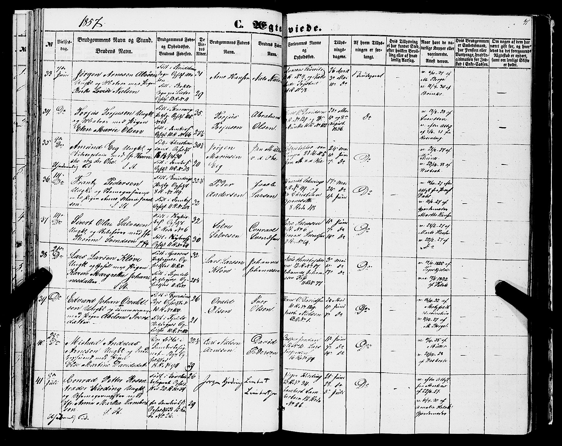 Domkirken sokneprestembete, AV/SAB-A-74801/H/Haa/L0034: Parish register (official) no. D 2, 1853-1874, p. 41