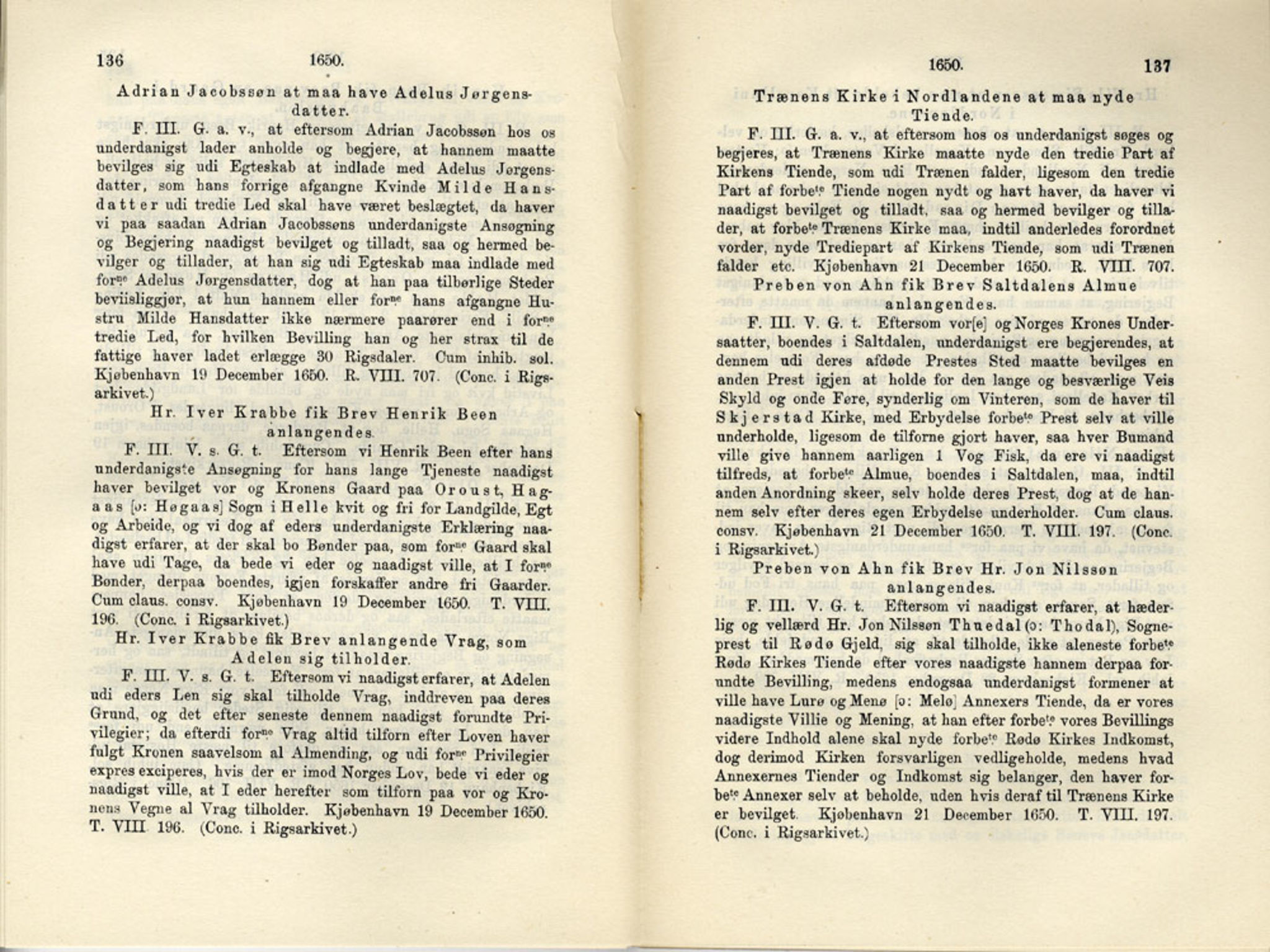 Publikasjoner utgitt av Det Norske Historiske Kildeskriftfond, PUBL/-/-/-: Norske Rigs-Registranter, bind 10, 1650-1653, p. 136-137