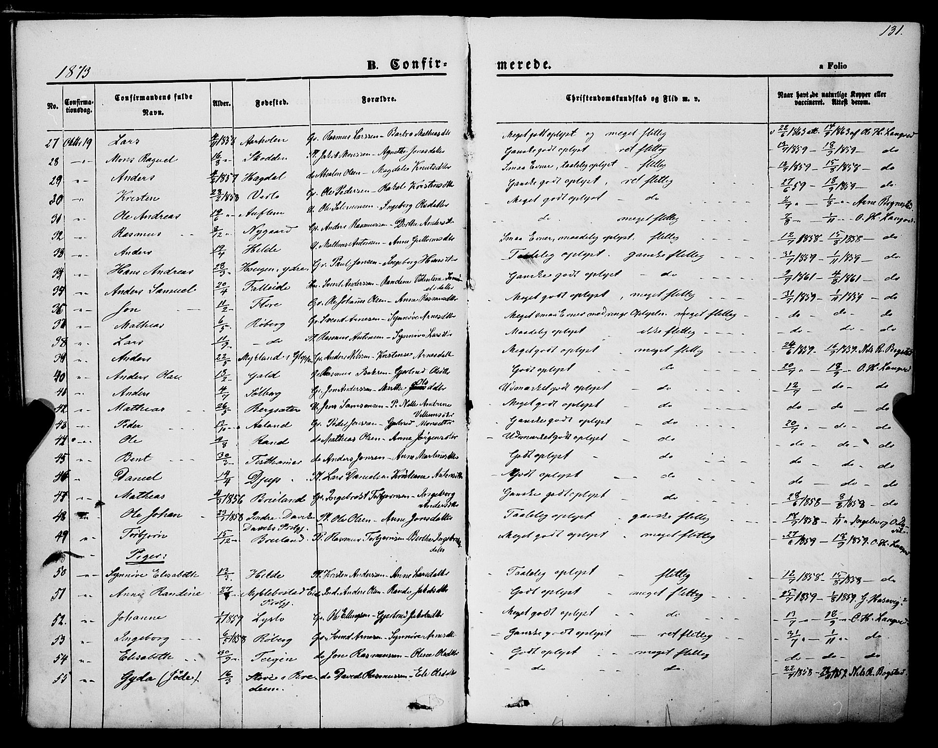 Innvik sokneprestembete, AV/SAB-A-80501: Parish register (official) no. A 6, 1865-1878, p. 131