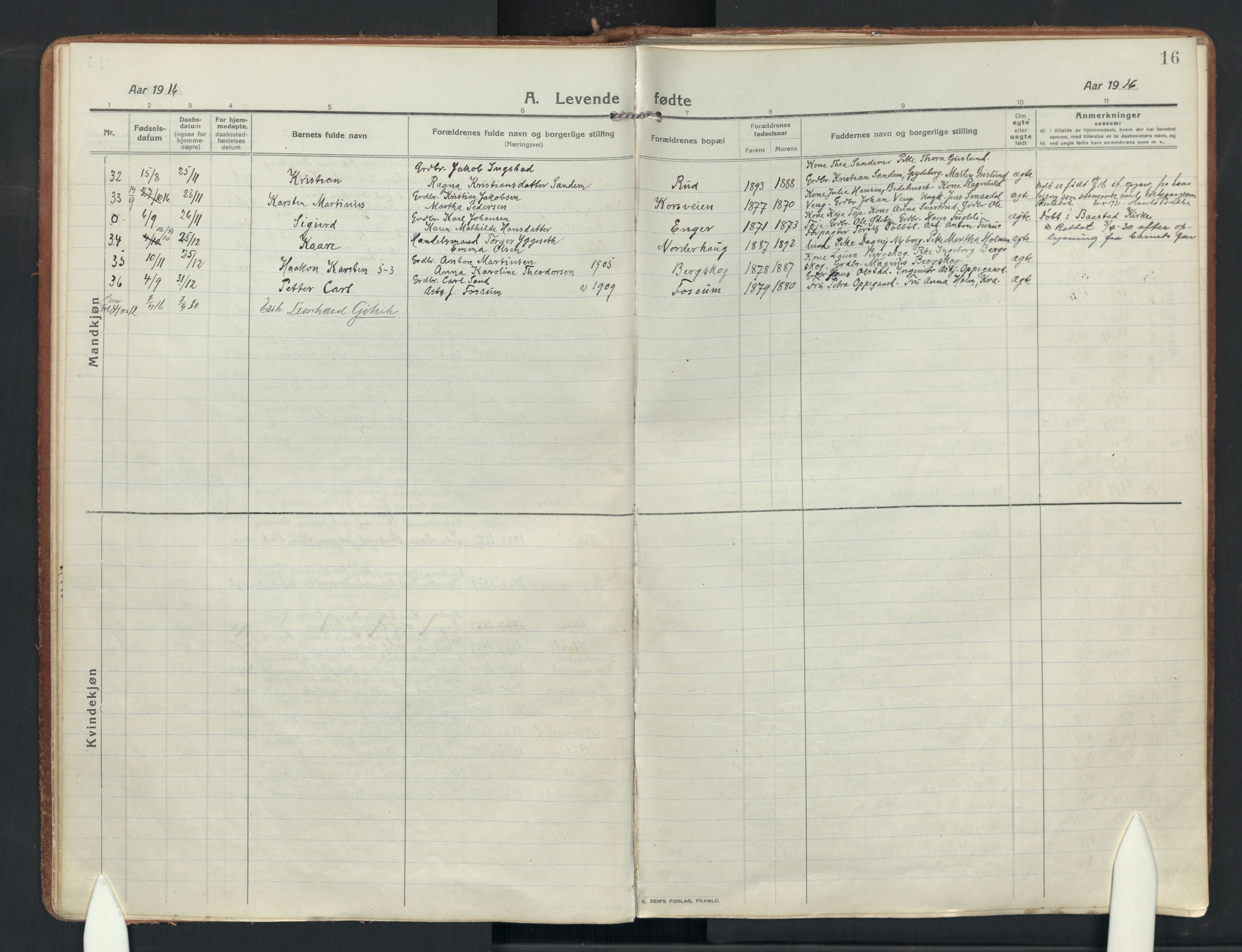 Enebakk prestekontor Kirkebøker, SAO/A-10171c/F/Fa/L0019: Parish register (official) no. I 19, 1912-1935, p. 16