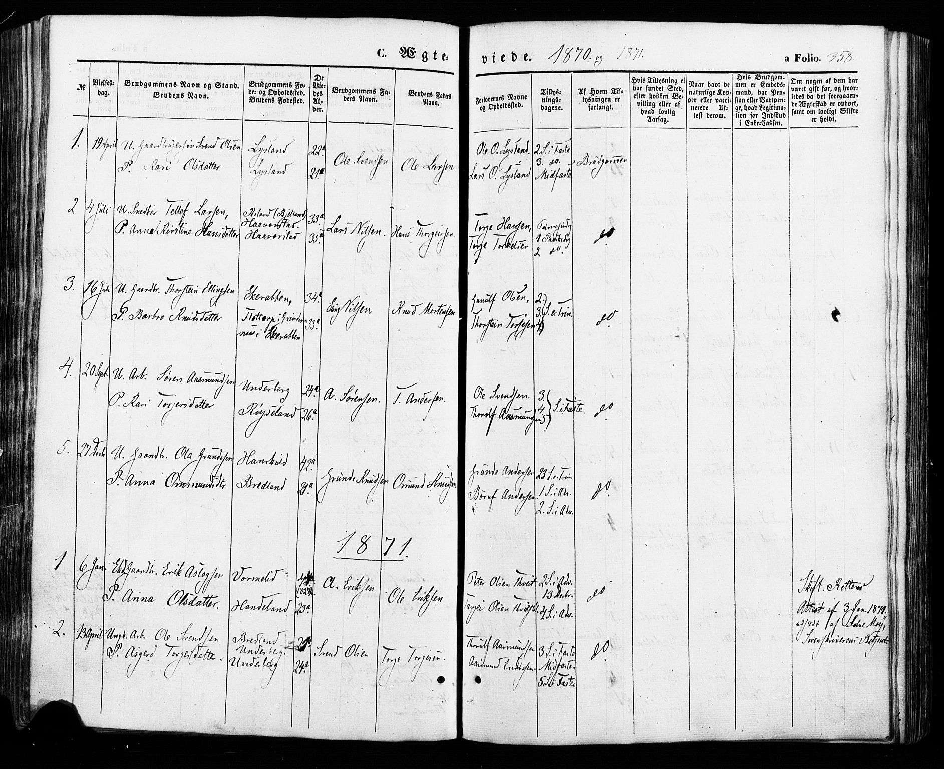 Åseral sokneprestkontor, SAK/1111-0051/F/Fa/L0002: Parish register (official) no. A 2, 1854-1884, p. 358