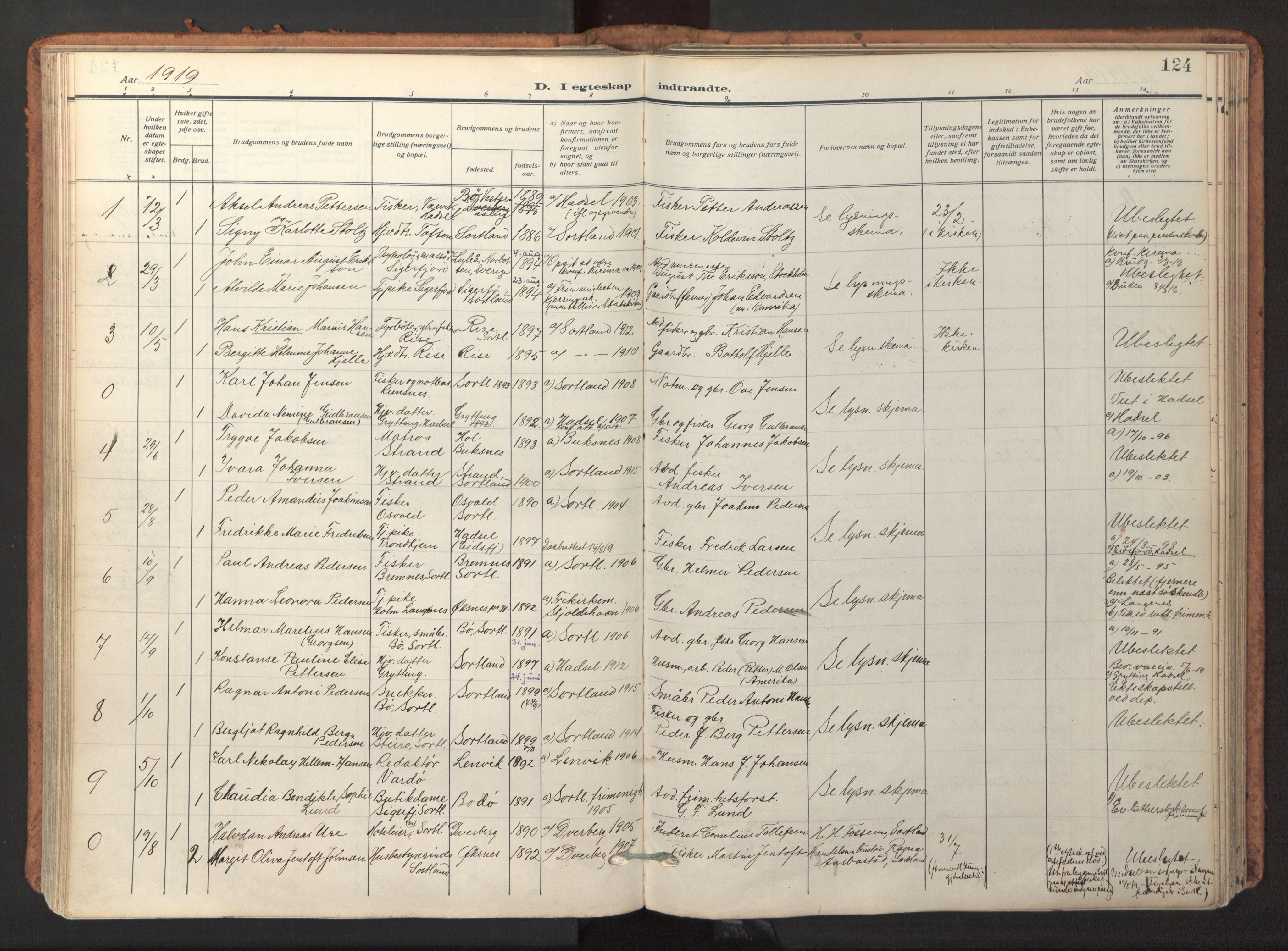 Ministerialprotokoller, klokkerbøker og fødselsregistre - Nordland, AV/SAT-A-1459/895/L1374: Parish register (official) no. 895A09, 1915-1925, p. 124